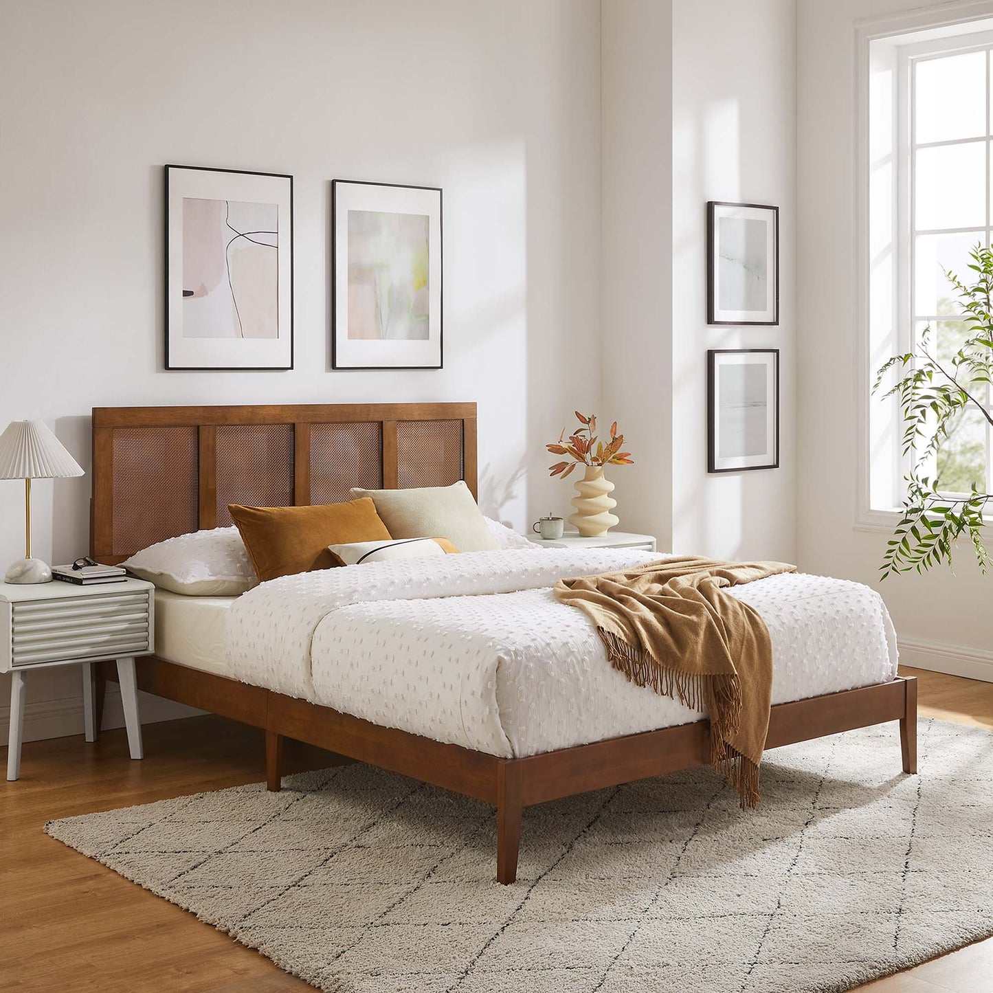 Sirocco Rattan and Wood Queen Platform Bed by Modway MOD-7154-WAL