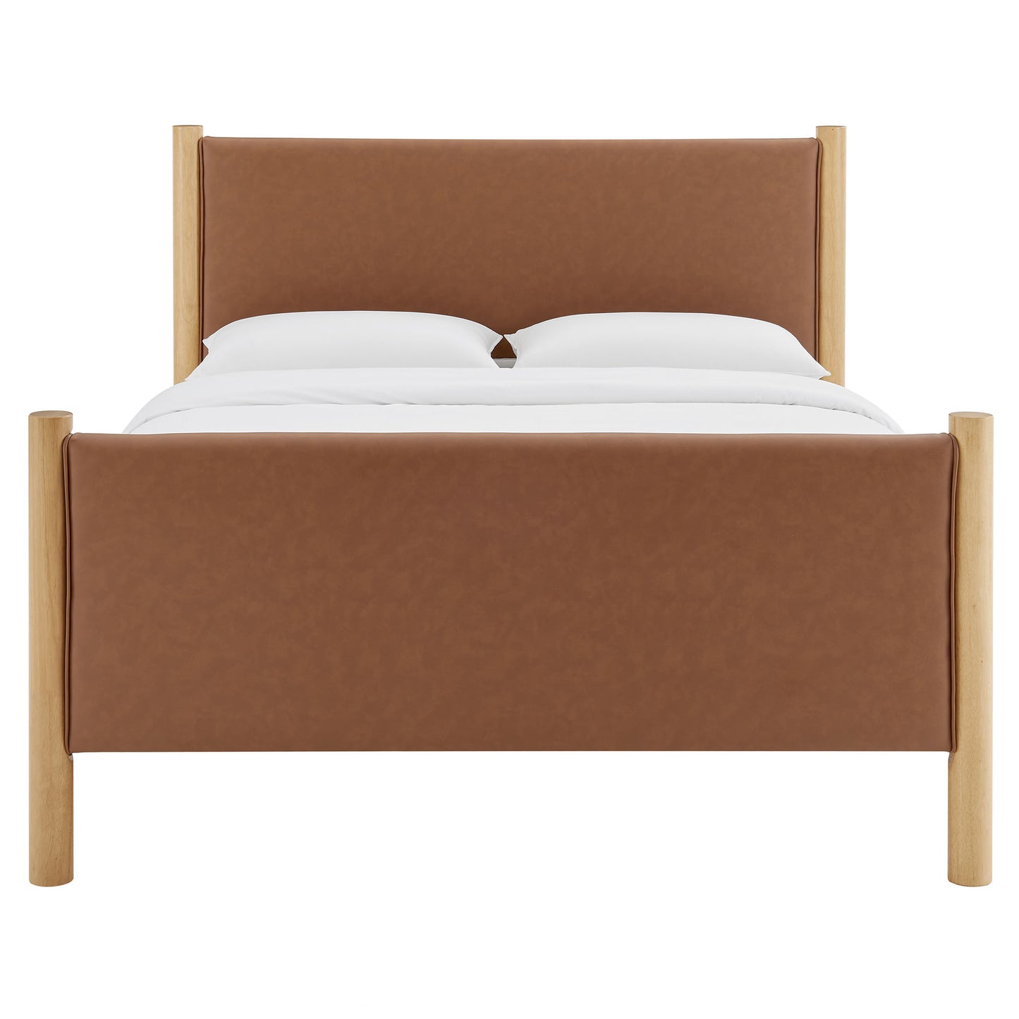 Maven Full Size Vegan Leather Upholstered Platform Bed by Modway MOD-7187-TAN-OAK