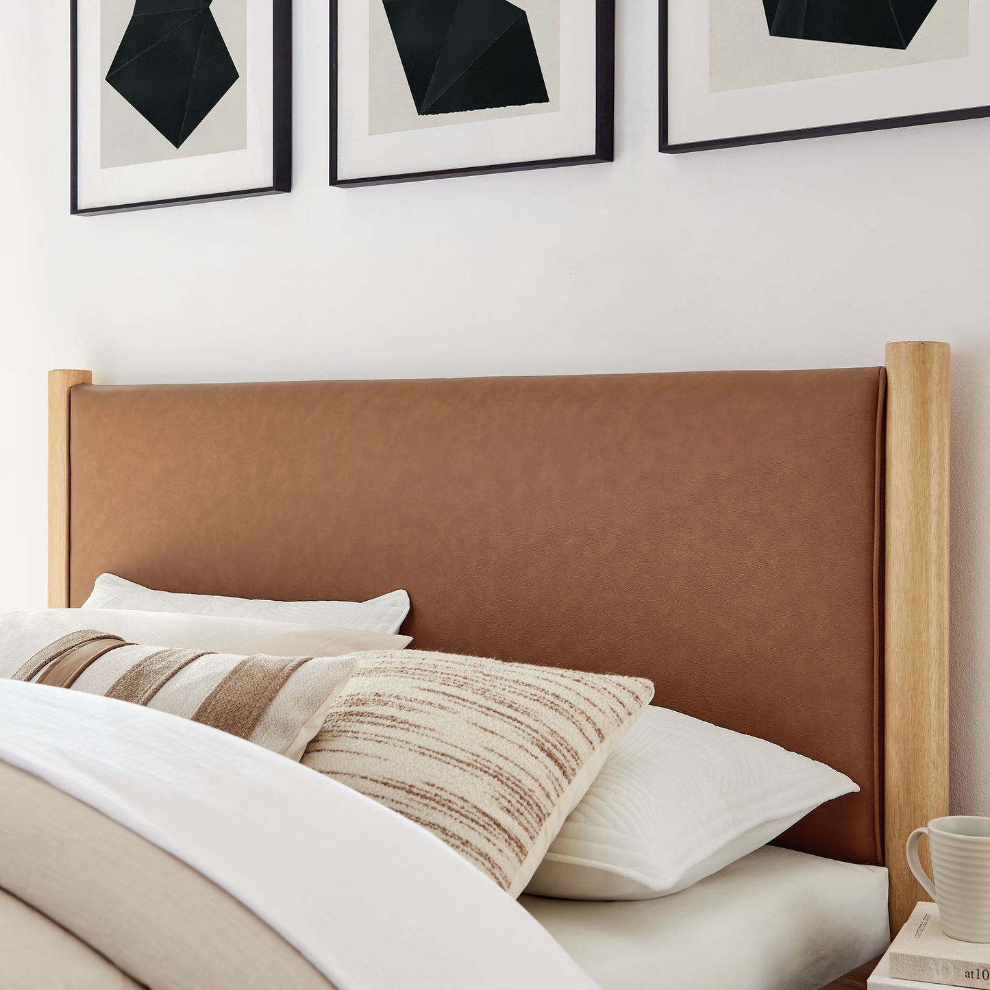Maven Full Size Vegan Leather Upholstered Platform Bed by Modway MOD-7187-TAN-OAK