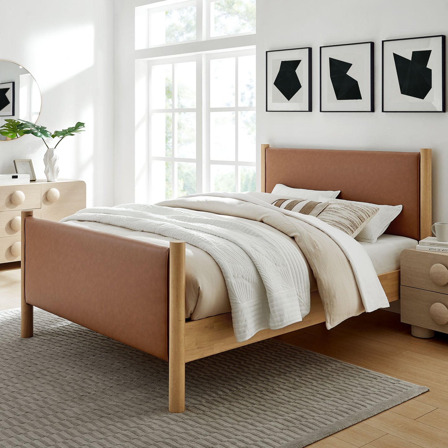 Maven Full Size Vegan Leather Upholstered Platform Bed by Modway MOD-7187-TAN-OAK