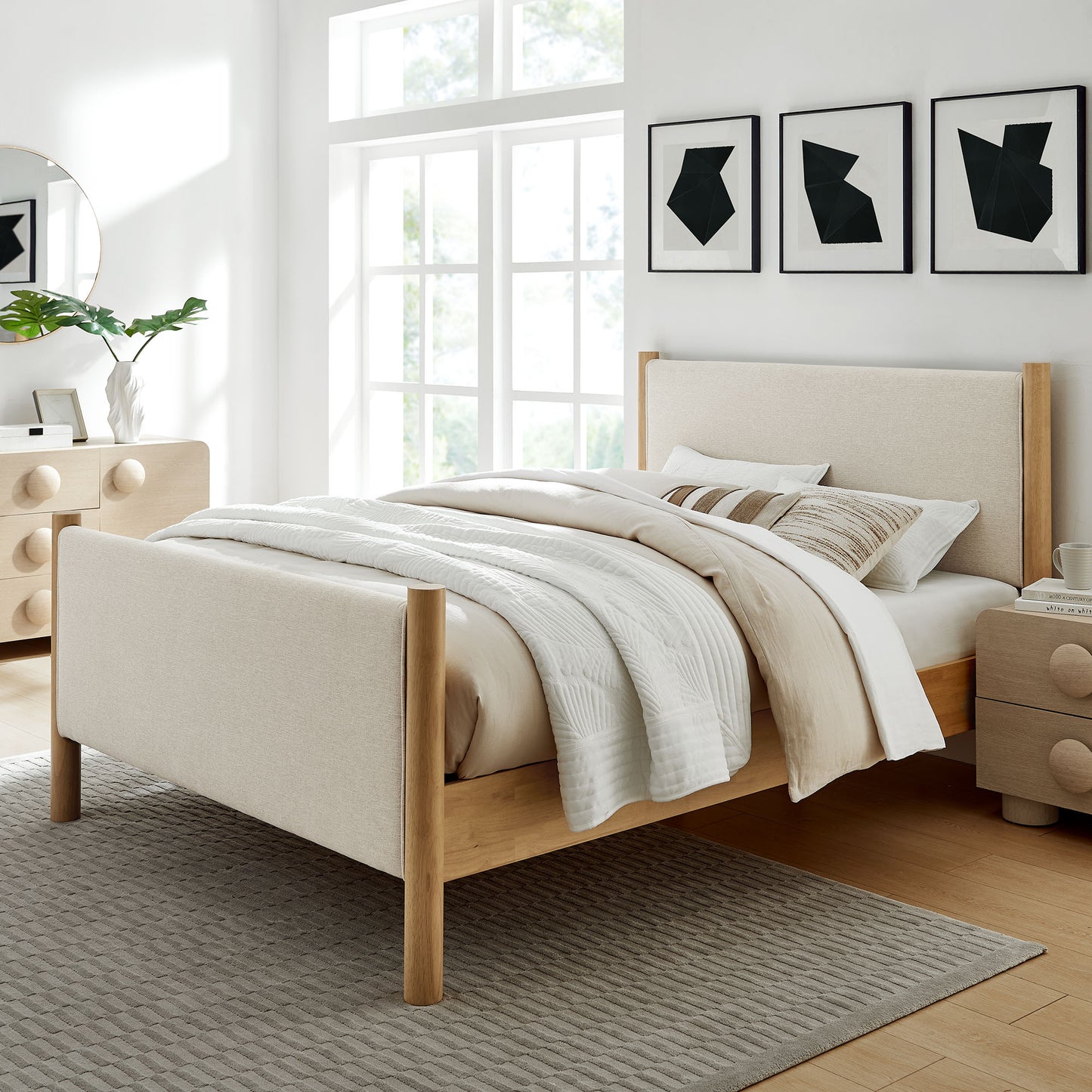 Maven Queen Size Fabric Upholstered Platform Bed by Modway MOD-7189-HEI-OAK