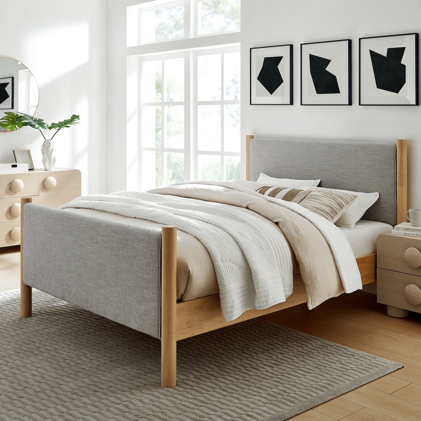 Maven Queen Size Fabric Upholstered Platform Bed by Modway MOD-7189-HEW-OAK