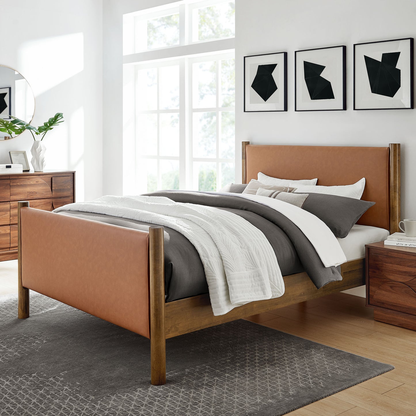 Maven Queen Size Vegan Leather Upholstered Platform Bed