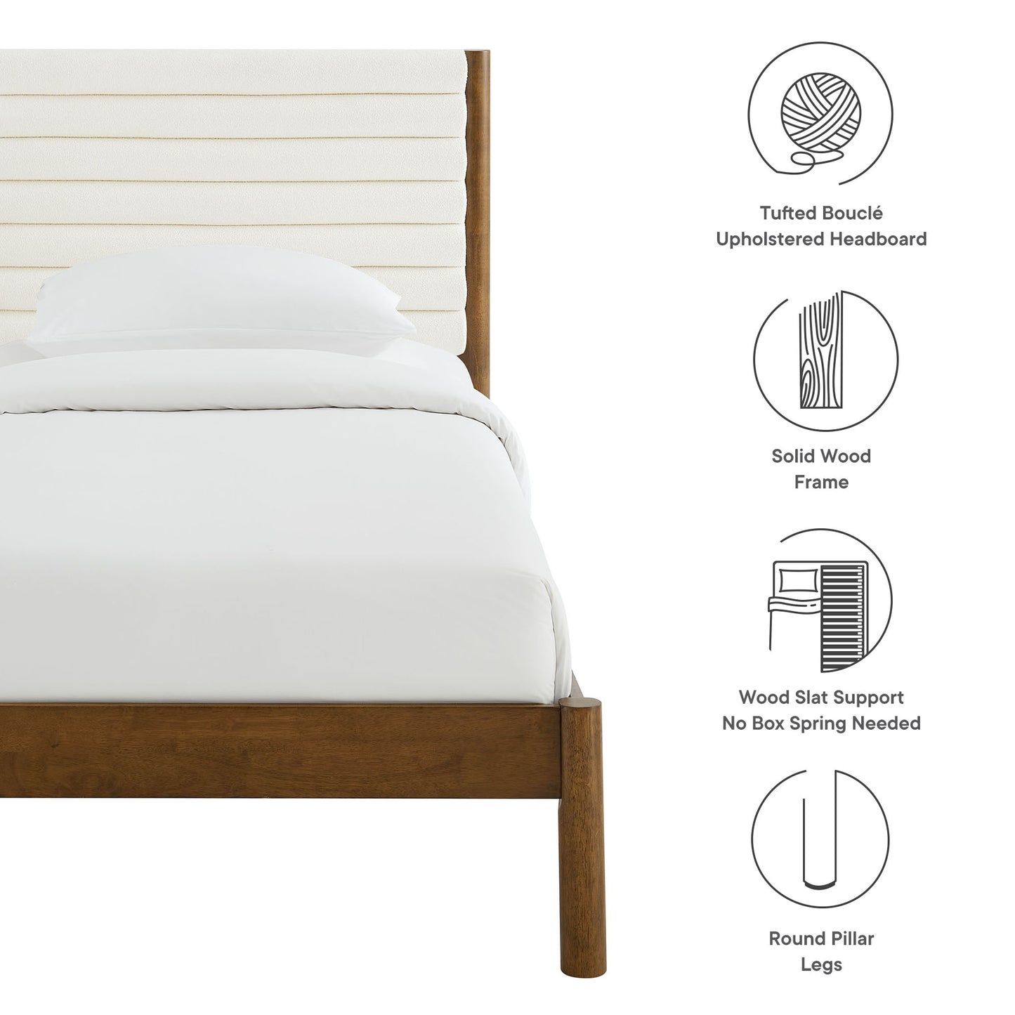 Olea Channel Tufted Boucle Solid Wood Platform Bed by Modway