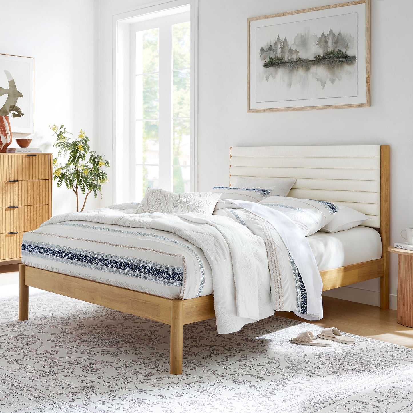 Olea Channel Tufted Boucle Solid Wood Platform Bed by Modway