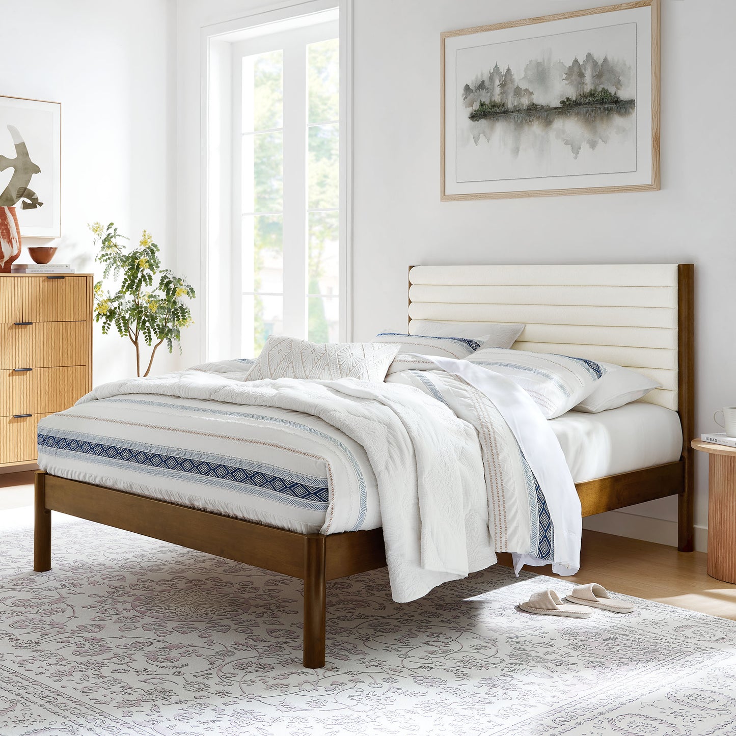 Olea Channel Tufted Boucle Solid Wood Queen Platform Bed by Modway MOD-7198-FEA-WAL