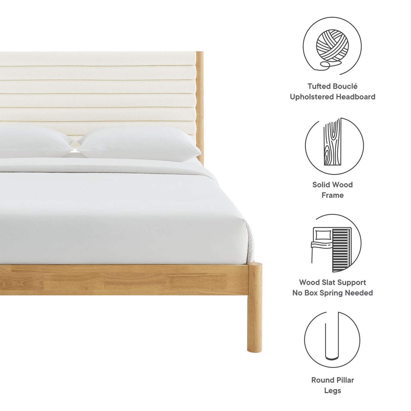 Olea Channel Tufted Boucle Solid Wood King Platform Bed by Modway MOD-7199-FEA-OAK
