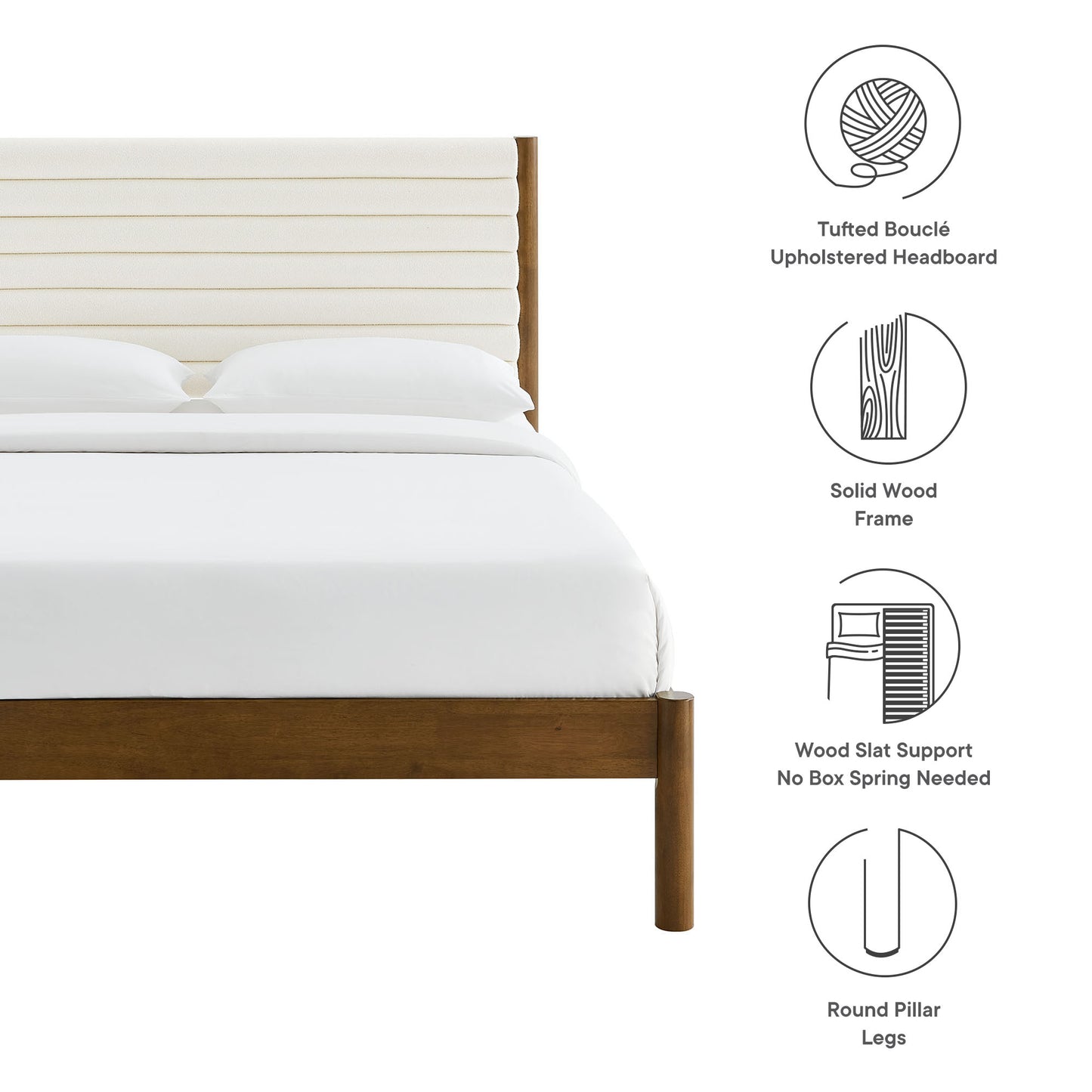Olea Channel Tufted Boucle Solid Wood King Platform Bed by Modway MOD-7199-FEA-WAL