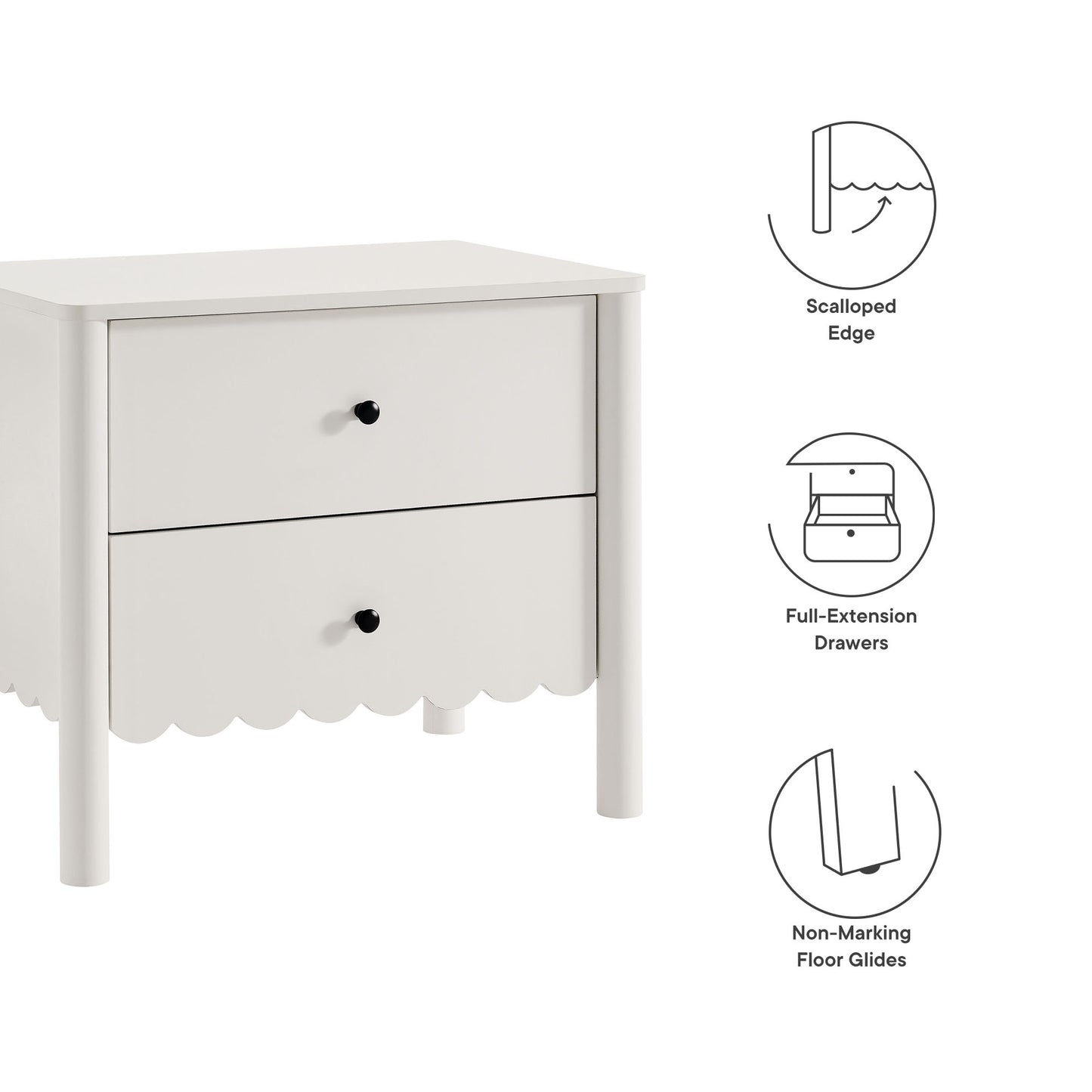 Emmeline Scalloped 2-Drawer Nightstand by Modway MOD-7206-WHI