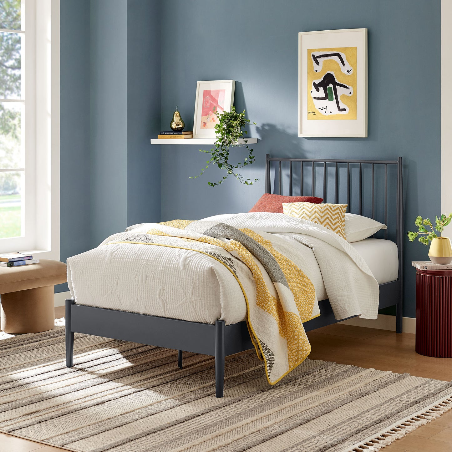 Adair Spindle Metal Platform Bed by Modway — Spindle Headboard, Minimalist Frame