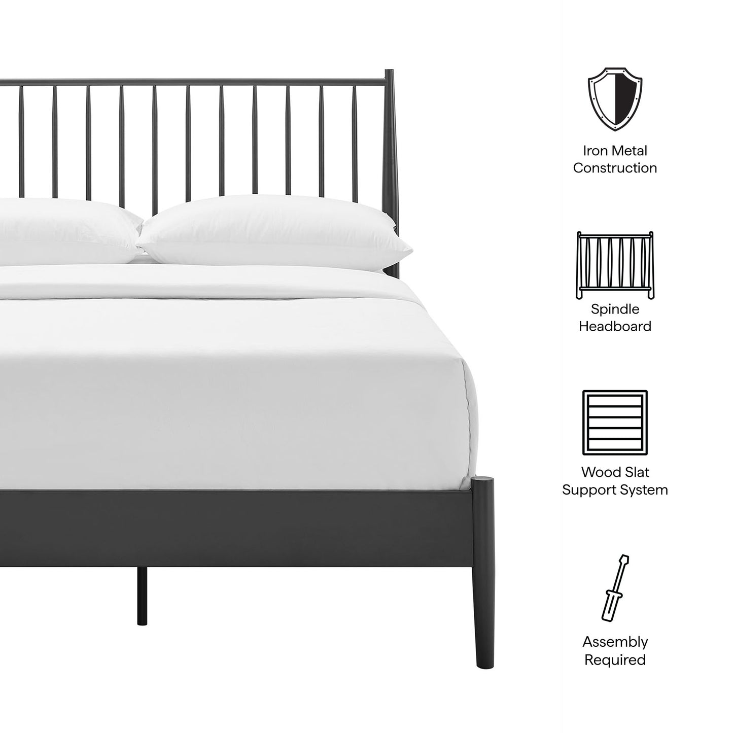 Adair Spindle Metal Platform Bed by Modway — Spindle Headboard, Minimalist Frame