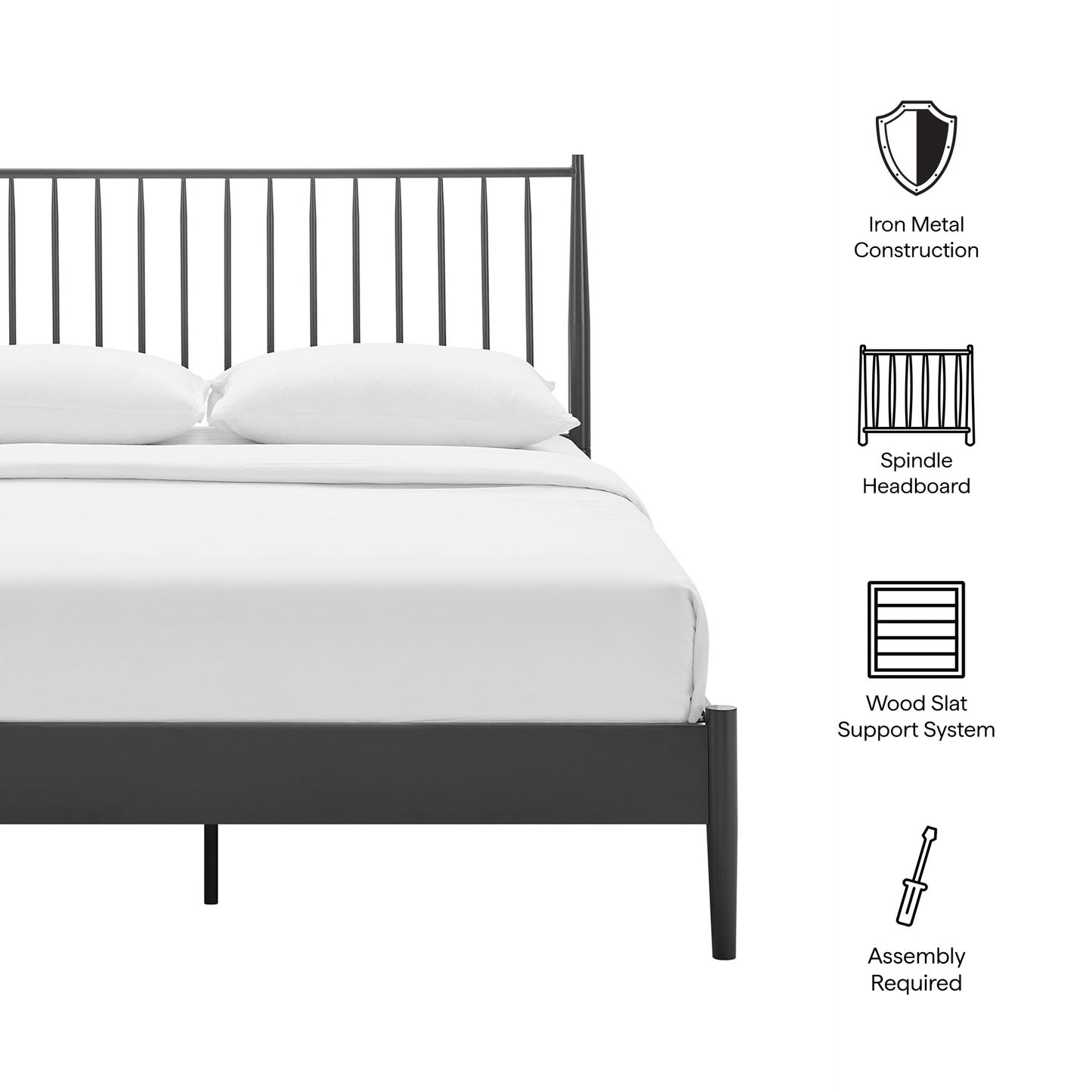 Adair Spindle Metal Platform Bed by Modway — Spindle Headboard, Minimalist Frame