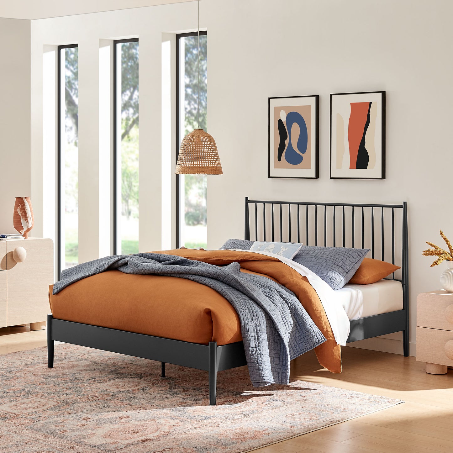 Adair Spindle Metal Platform Bed by Modway — Spindle Headboard, Minimalist Frame