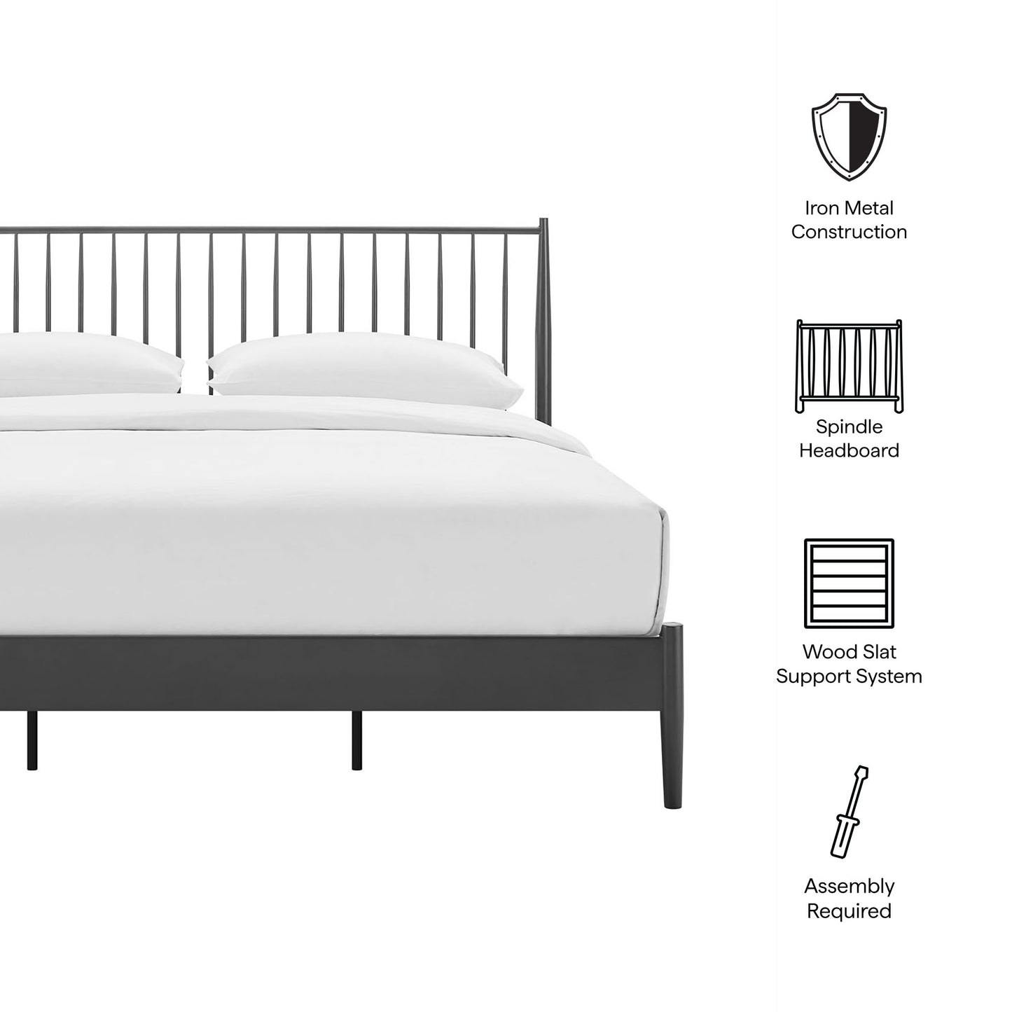 Adair Spindle Metal Platform Bed by Modway — Spindle Headboard, Minimalist Frame