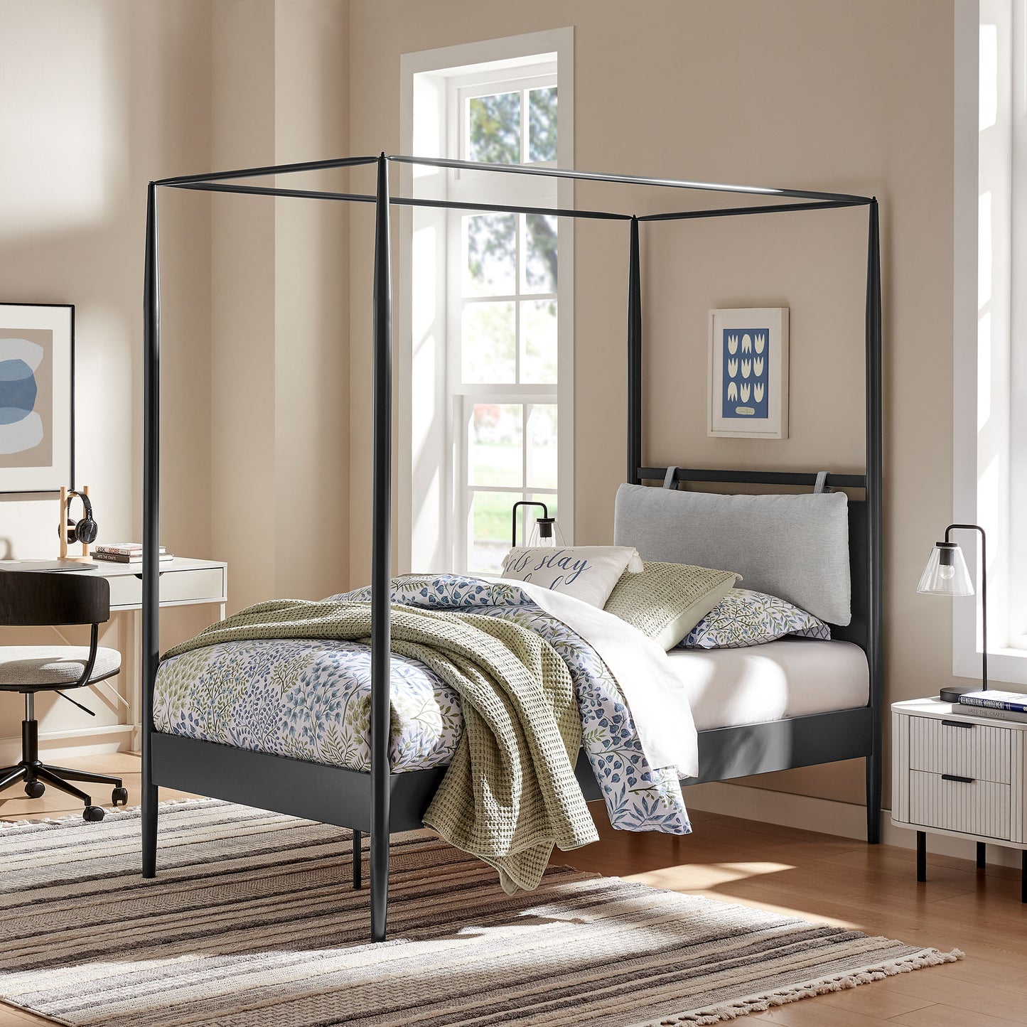 Marlowe 4-Poster Canopy Metal Platform Bed by Modway, Modern Industrial Design