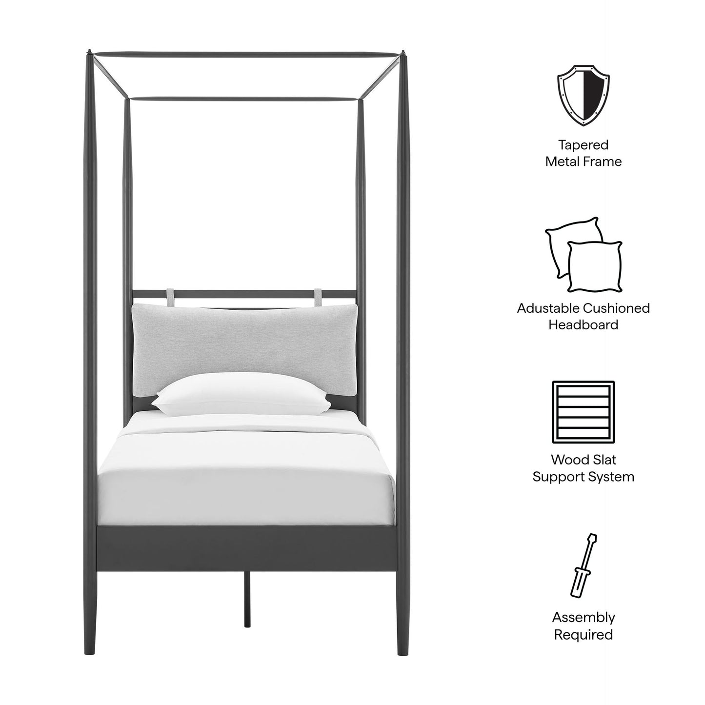 Marlowe 4-Poster Canopy Metal Platform Bed by Modway, Modern Industrial Design