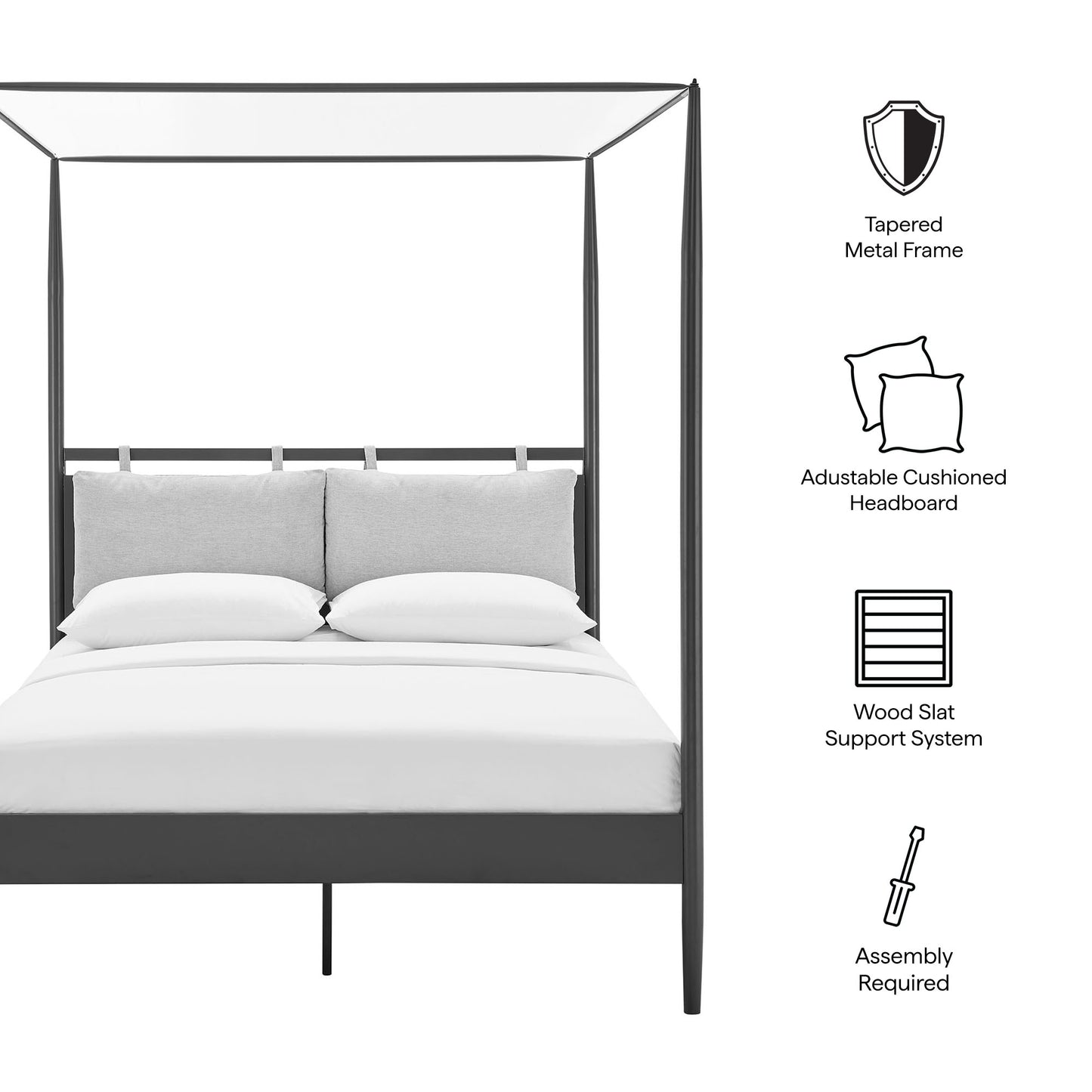 Marlowe 4-Poster Canopy Metal Queen Platform Bed by Modway MOD-7223-CHA-NPT