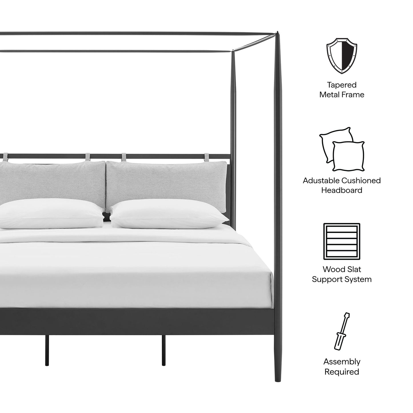 Marlowe 4-Poster Canopy Metal King Platform Bed by Modway MOD-7224-CHA-NPT