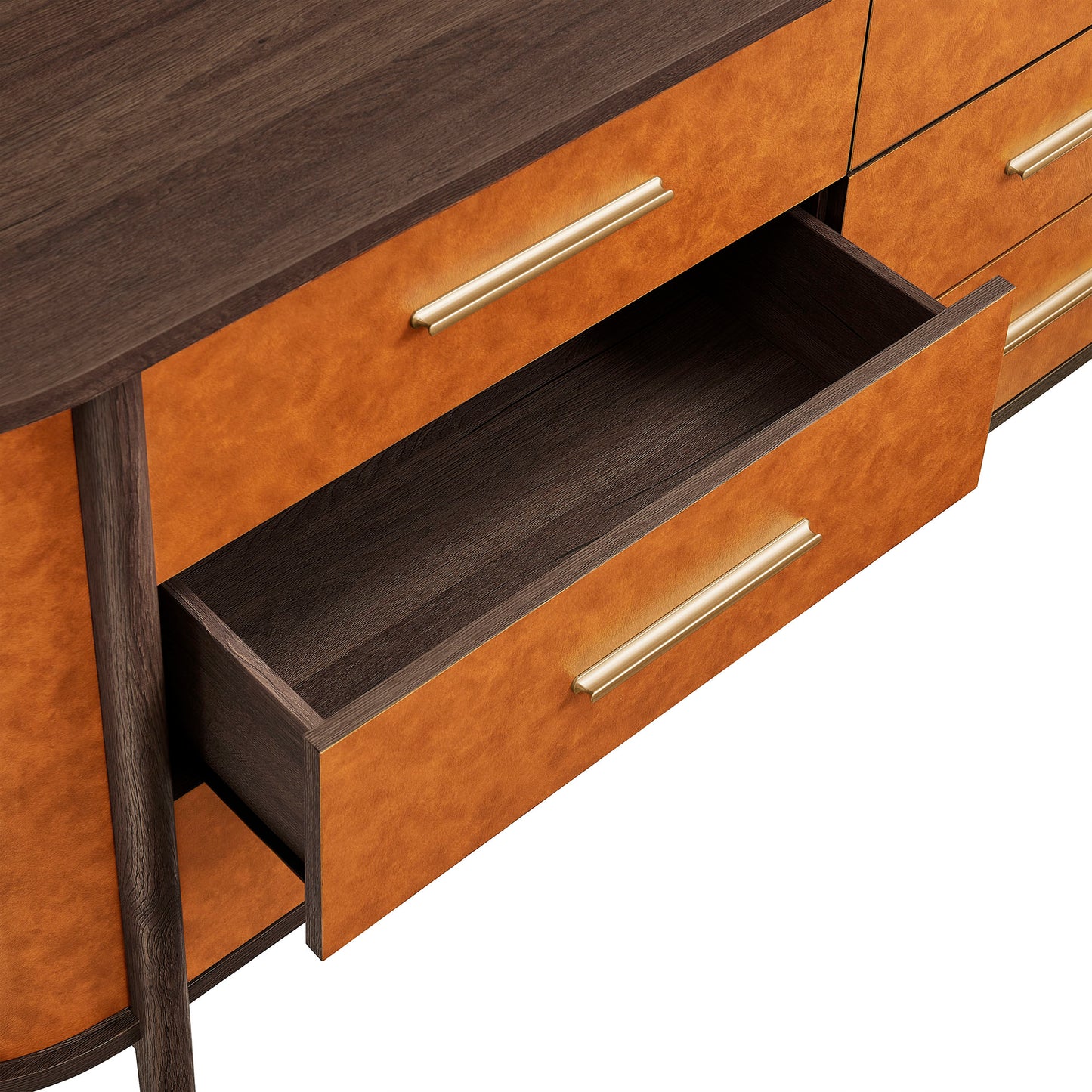 Coralie Curved 6-Drawer Vegan Leather Oval Dresser by Modway MOD-7228-WAL-TAN