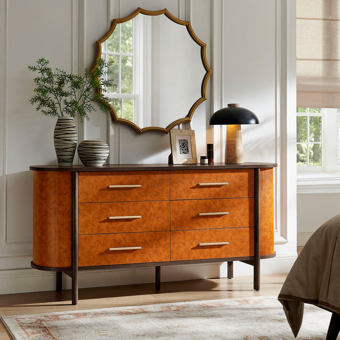 Coralie Curved 6-Drawer Vegan Leather Oval Dresser by Modway MOD-7228-WAL-TAN