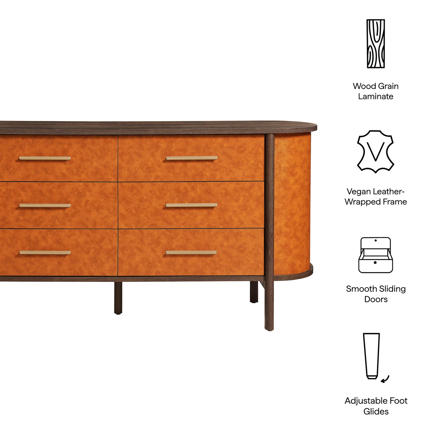 Coralie Curved 6-Drawer Vegan Leather Oval Dresser by Modway MOD-7228-WAL-TAN