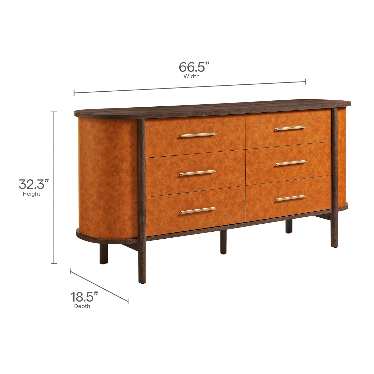 Coralie Curved 6-Drawer Vegan Leather Oval Dresser by Modway MOD-7228-WAL-TAN