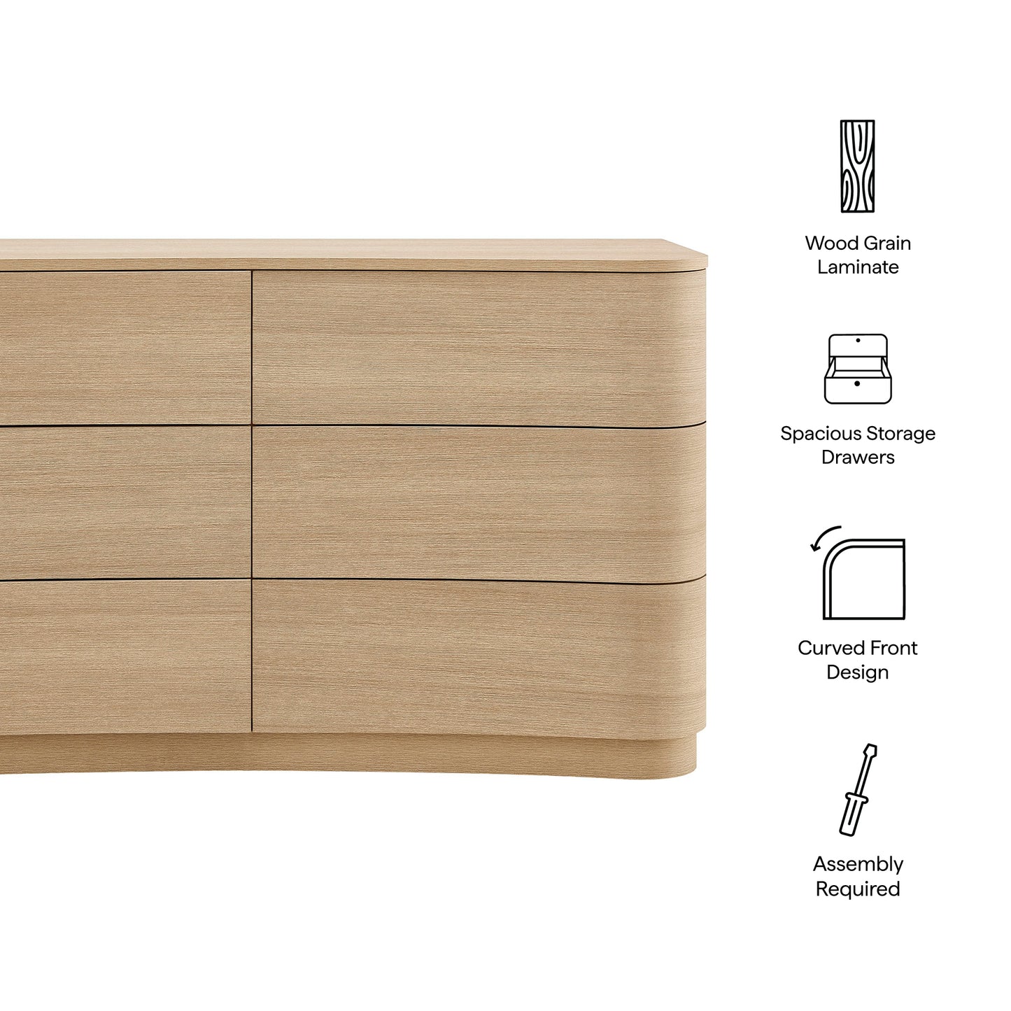Mirae 6-Drawer Curved Dresser by Modway MOD-7229-BOA