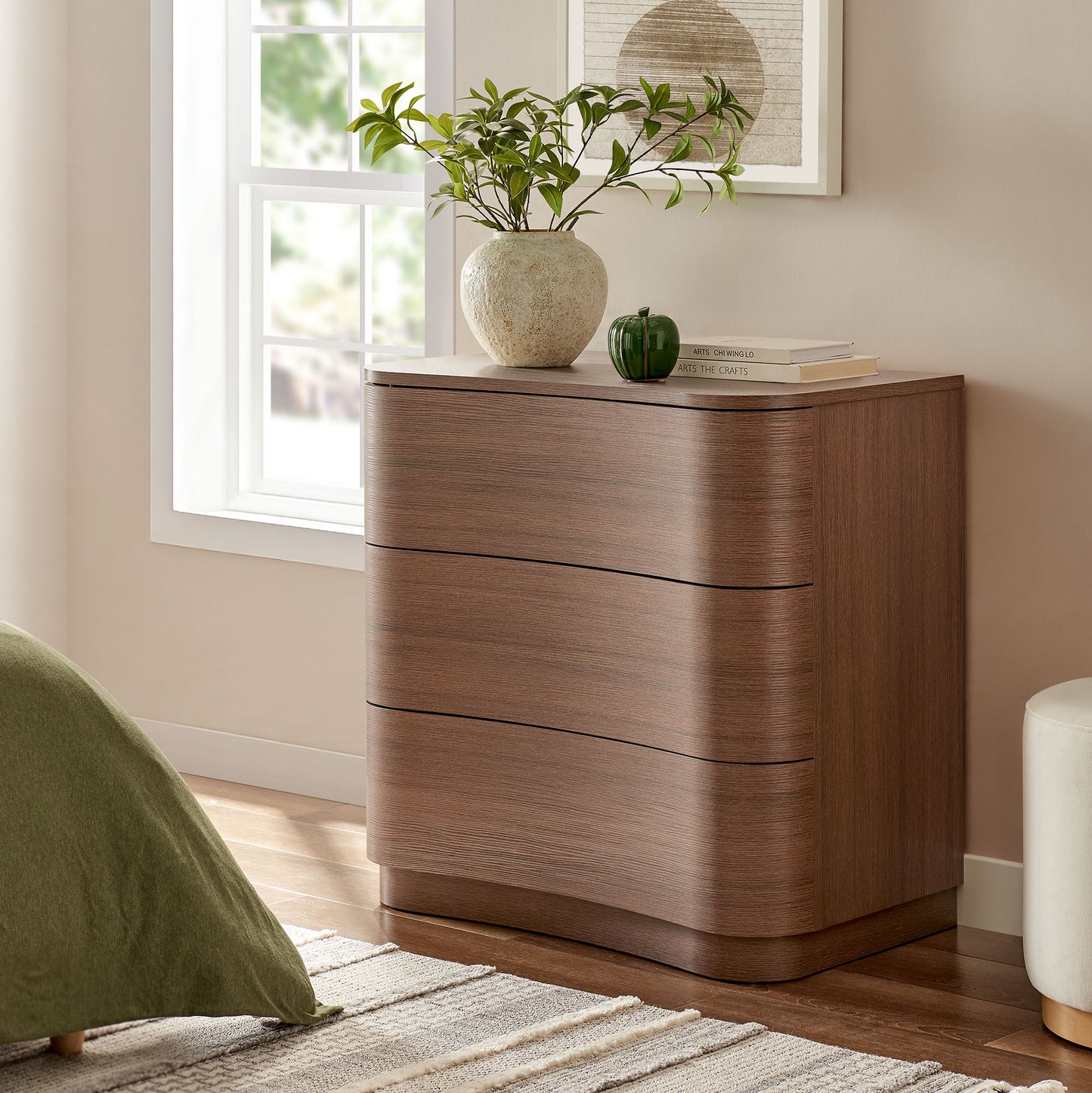 Mirae 3-Drawer Curved Compact Dresser by Modway, Compact Bedroom Storage Solution