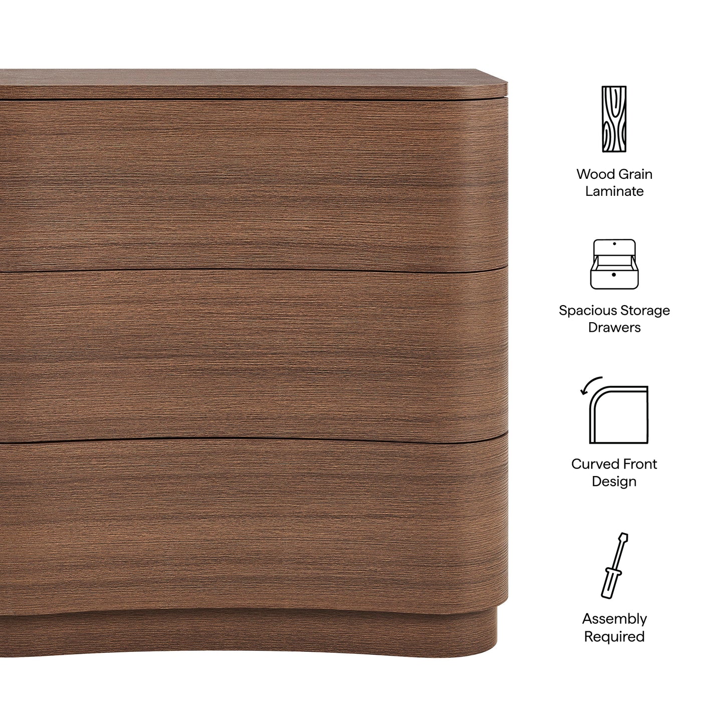 Mirae 3-Drawer Curved Compact Dresser by Modway, Compact Bedroom Storage Solution