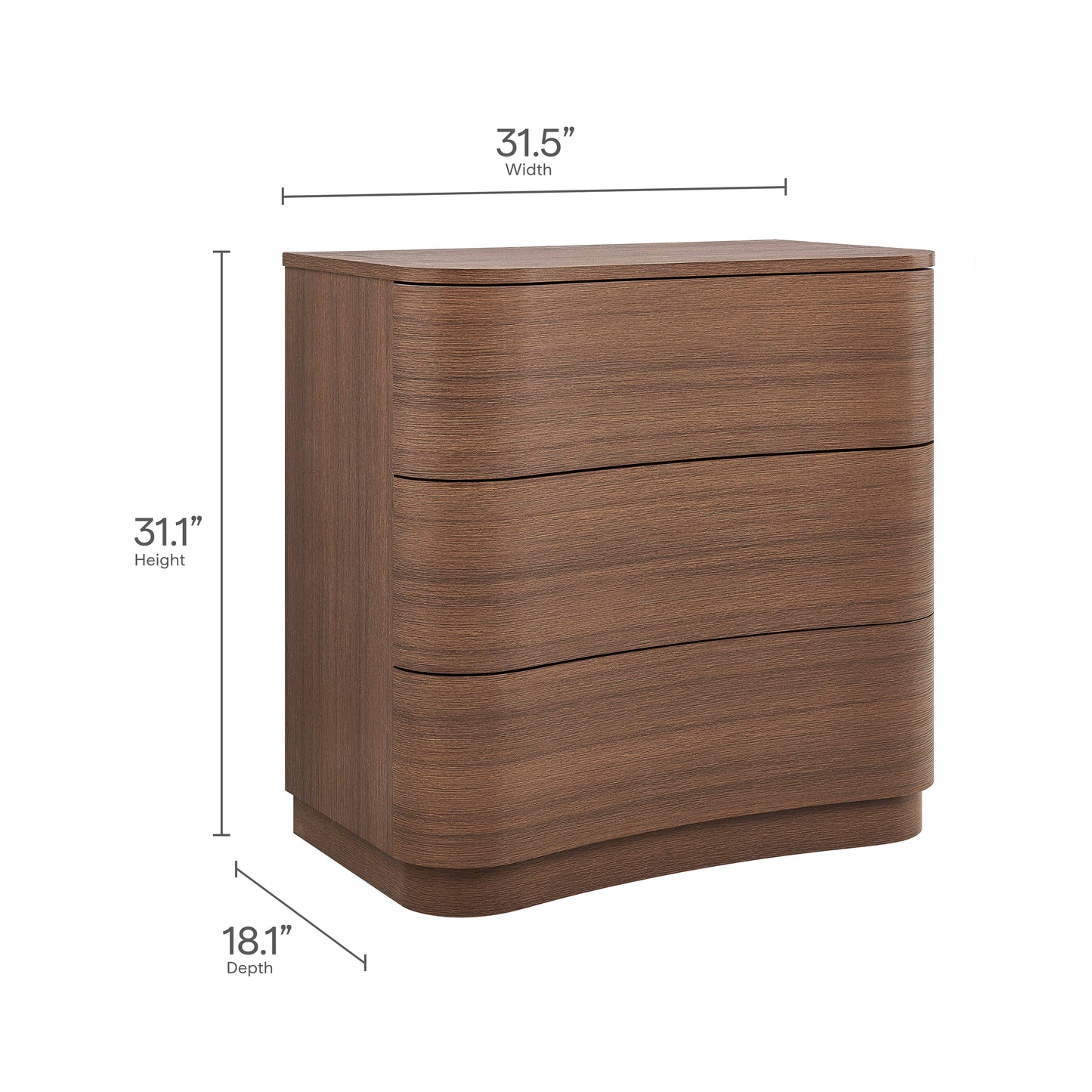 Mirae 3-Drawer Curved Compact Dresser by Modway, Compact Bedroom Storage Solution