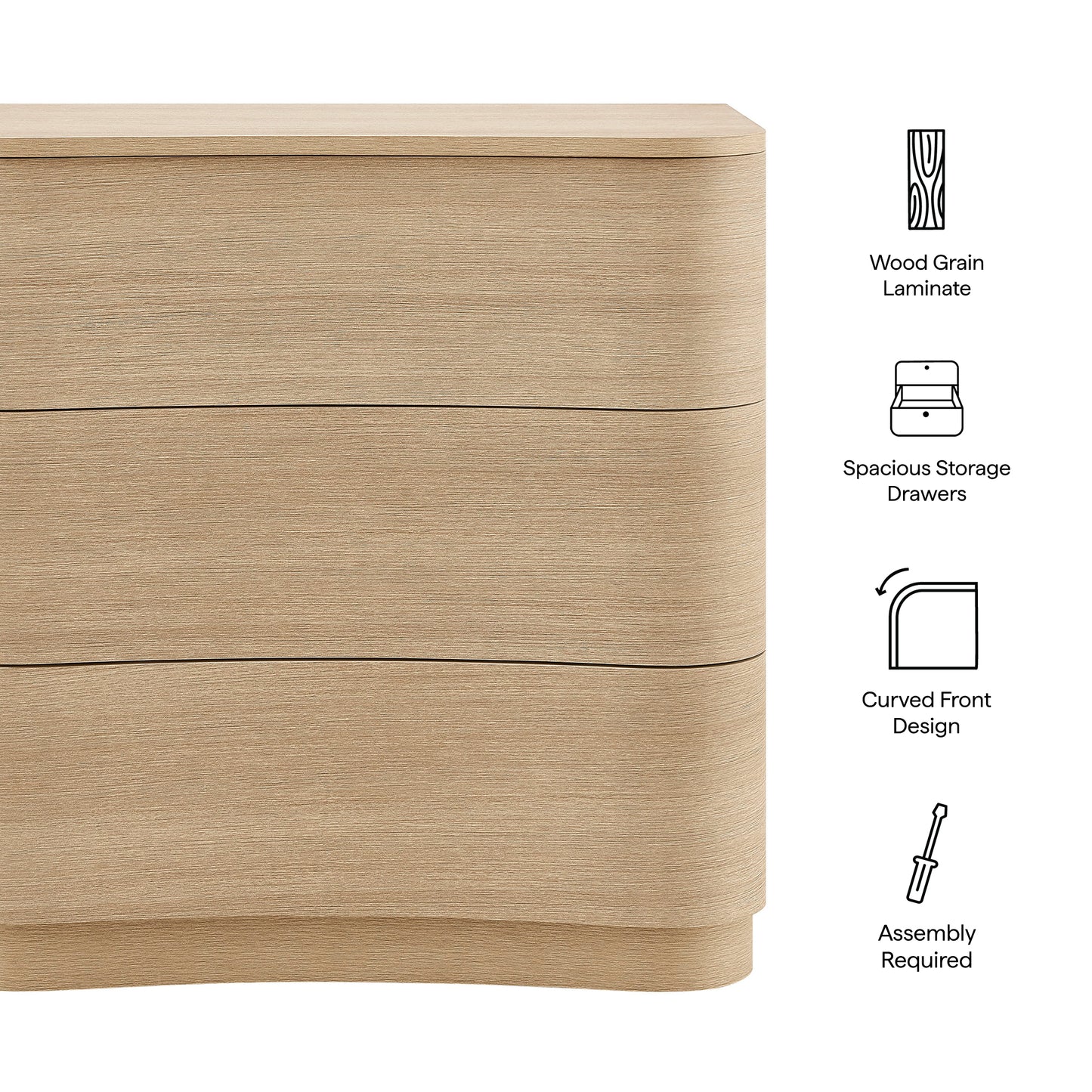 Mirae 3-Drawer Curved Compact Dresser