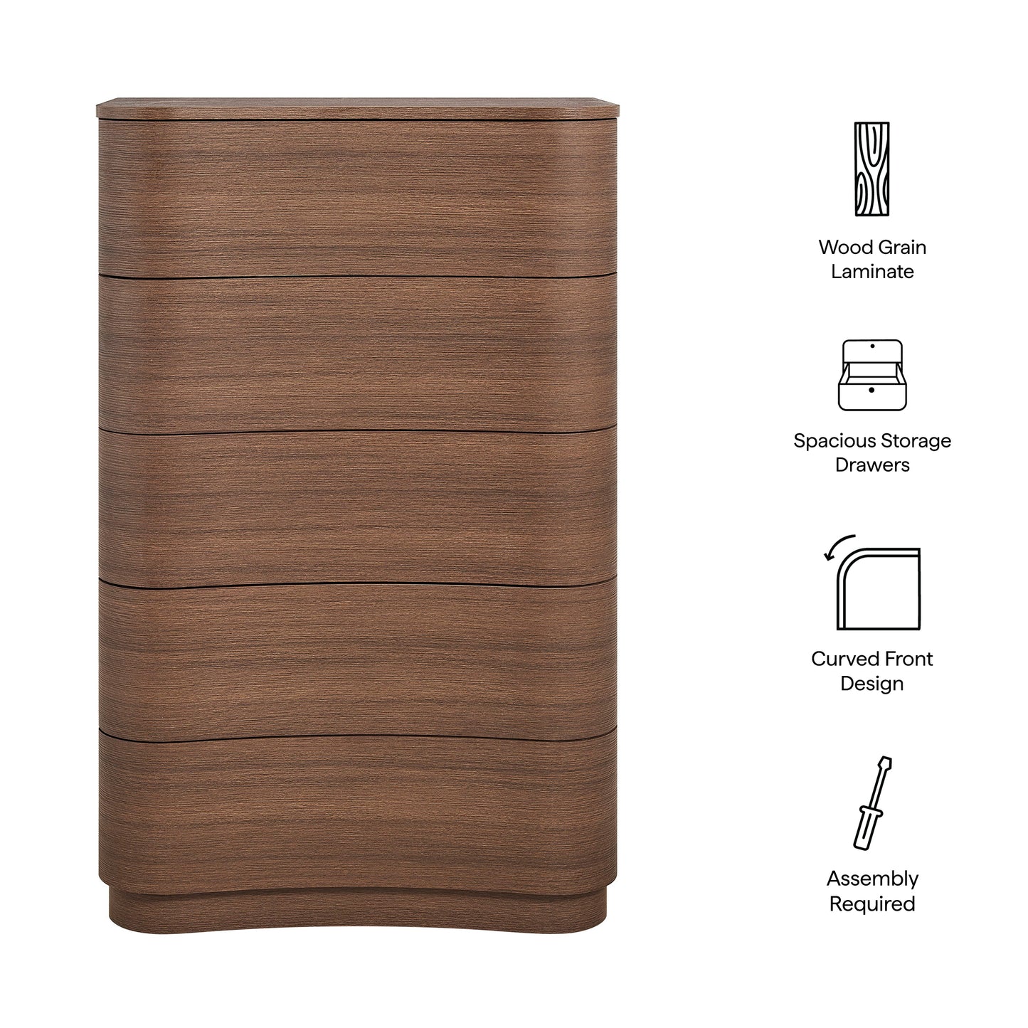 Mirae 5-Drawer Curved Dresser Chest of Drawers by Modway MOD-7231 Modern