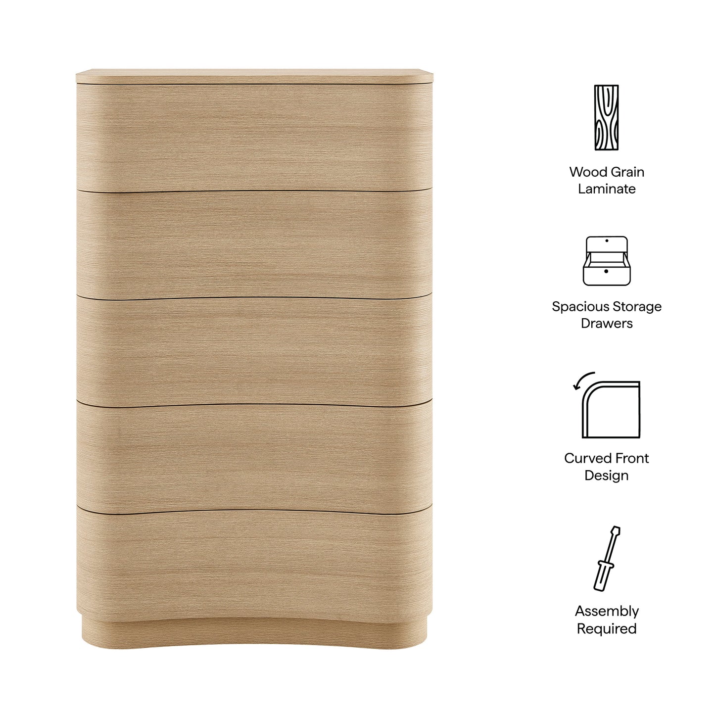 Mirae 5-Drawer Curved Dresser Chest of Drawers by Modway MOD-7231 Modern