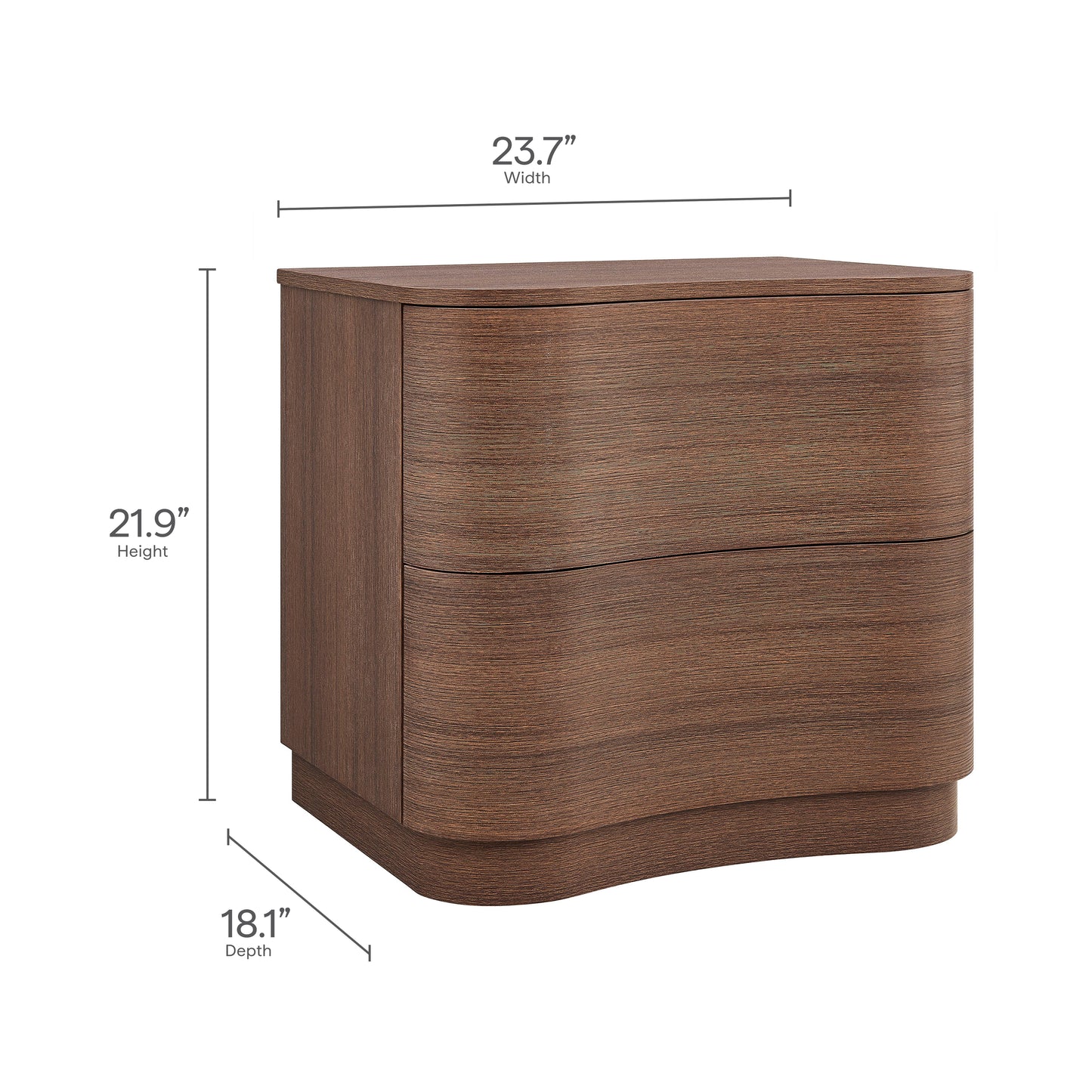 Mirae 2-Drawer Curved Nightstand by Modway - Wooden Bedside Accent Table