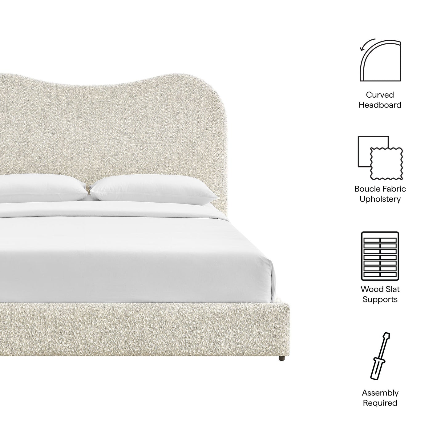 Seluna Boucle Queen Platform Bed by Modway — Upholstered Modern Low-Profile Bed Frame