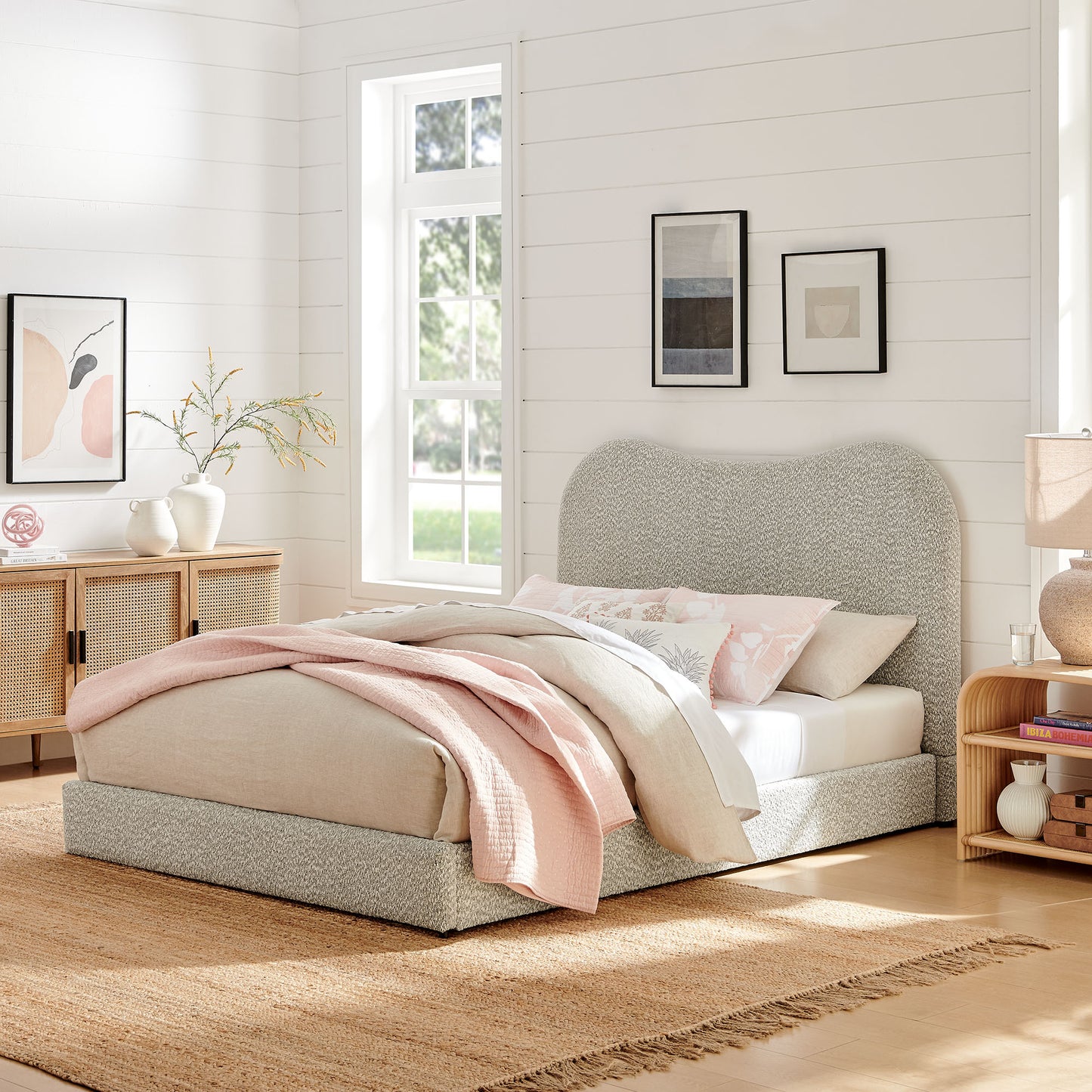 Seluna Boucle Queen Platform Bed by Modway — Upholstered Modern Low-Profile Bed Frame