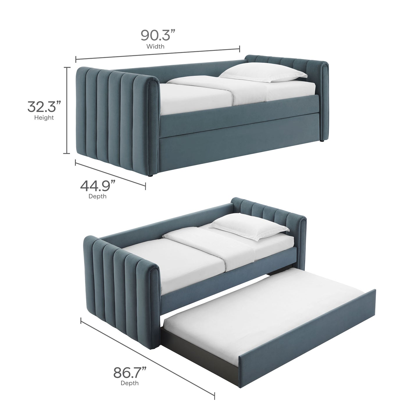 Veyla Channel Tufted Modern Upholstered Twin Daybed with Trundle