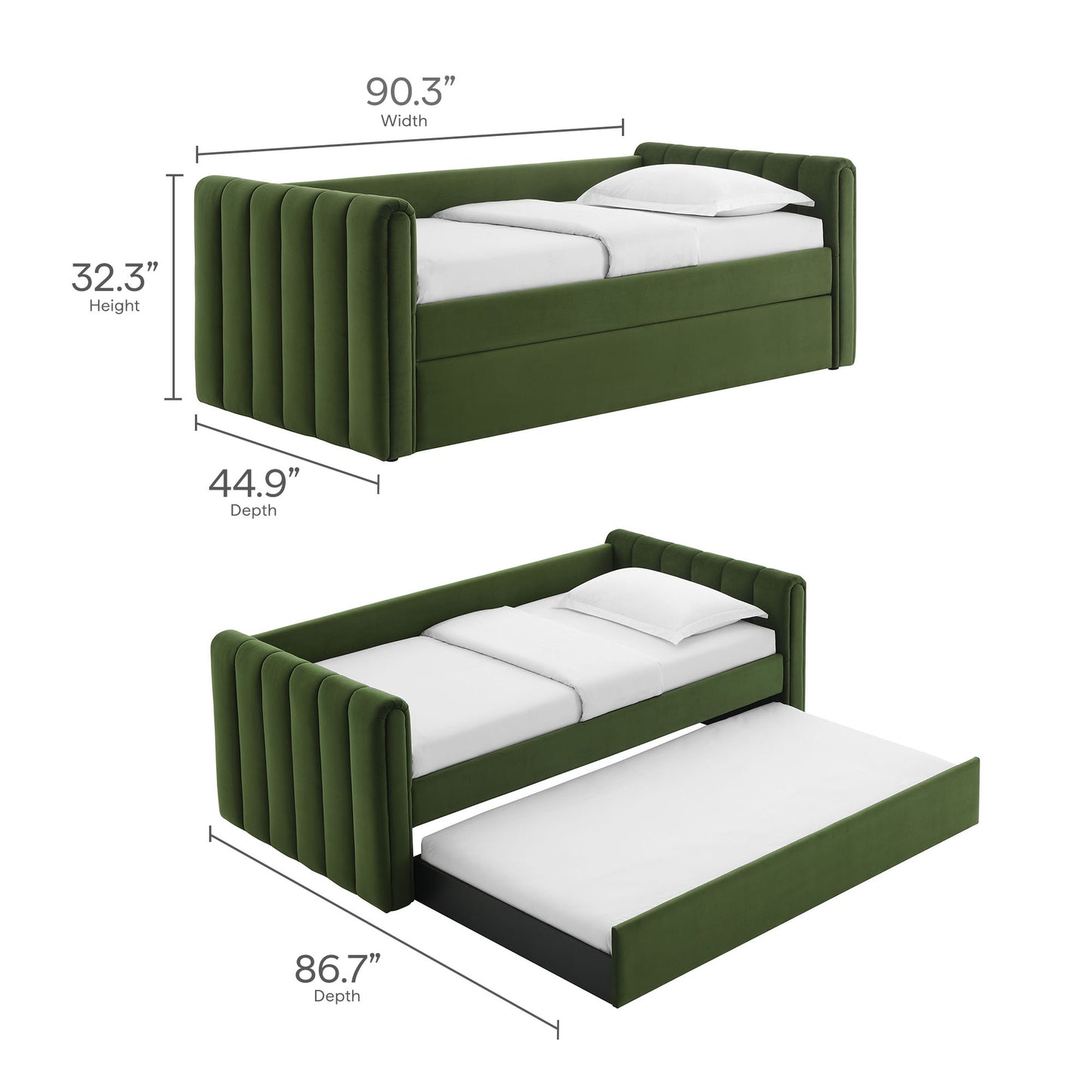 Veyla Channel Tufted Modern Upholstered Twin Daybed with Trundle