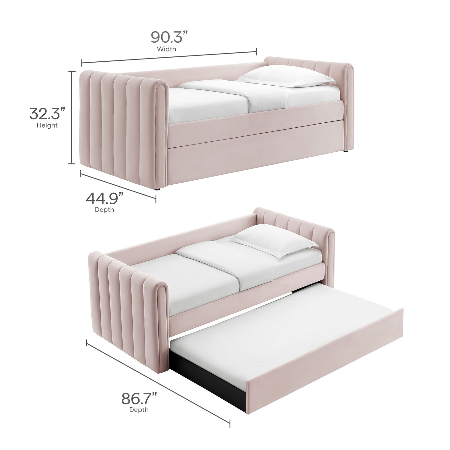 Veyla Channel Tufted Modern Upholstered Twin Daybed with Trundle