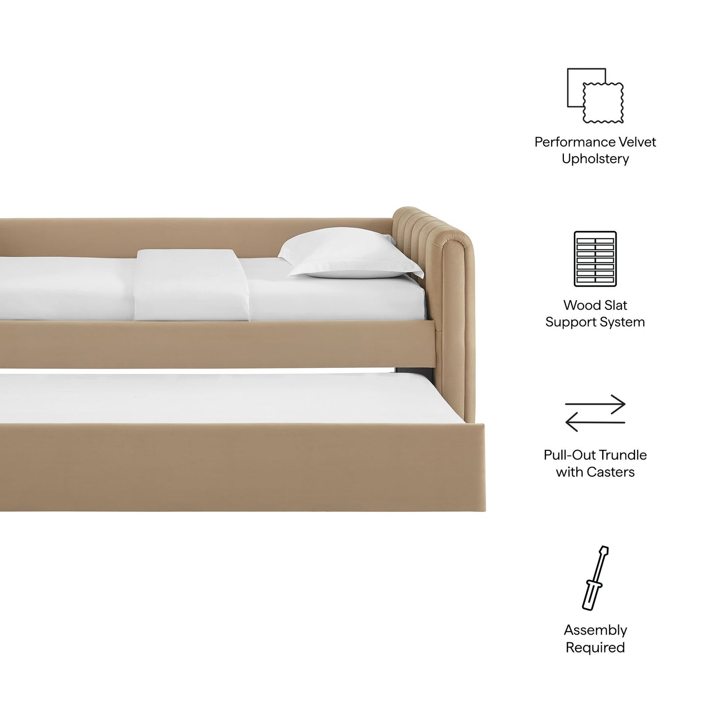Veyla Channel Tufted Modern Upholstered Twin Daybed with Trundle