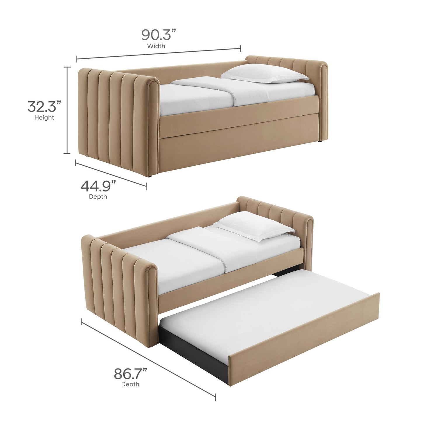 Veyla Channel Tufted Modern Upholstered Twin Daybed with Trundle