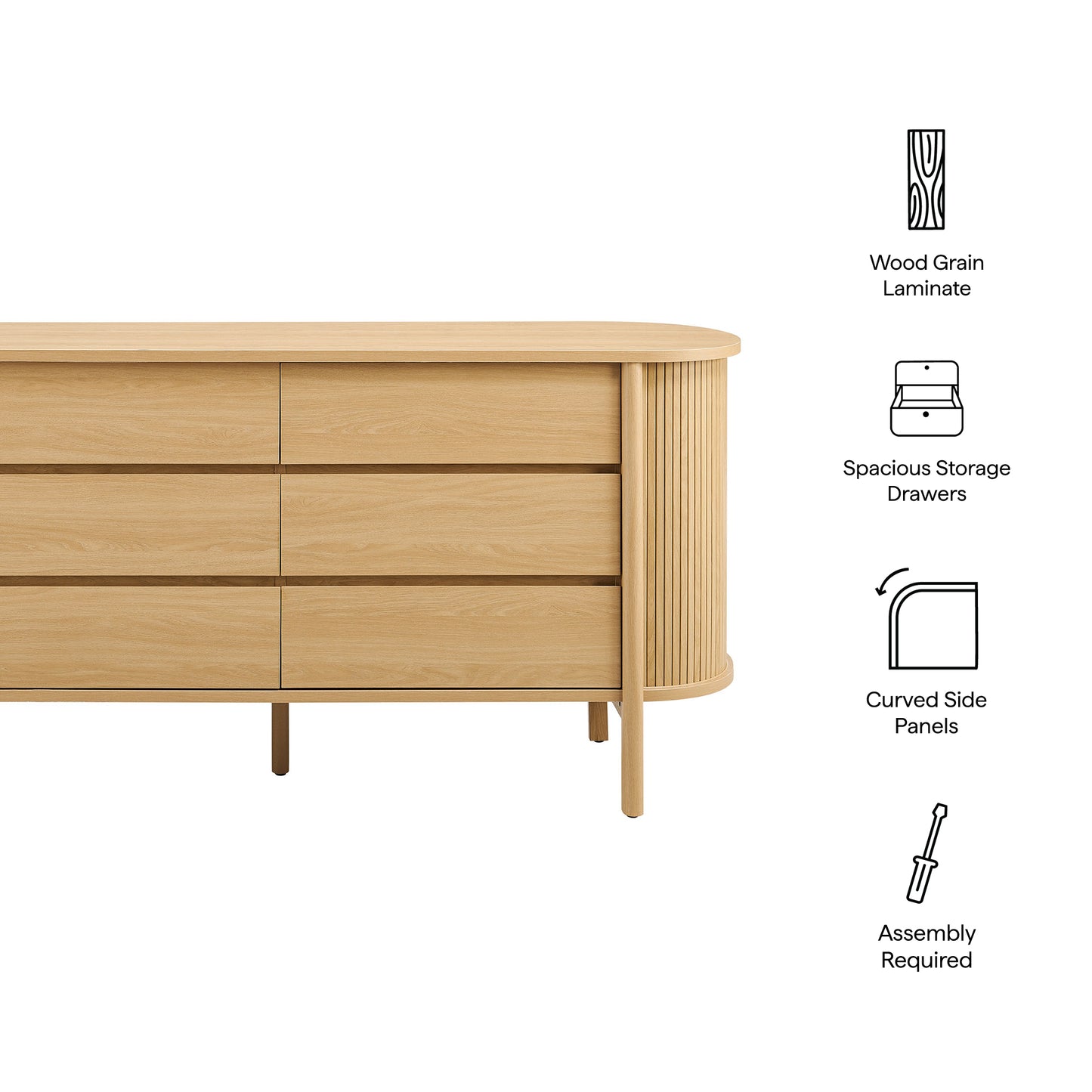 Cadence 6-Drawer Curved Dresser by Modway MOD-7242 Mid-Century Modern Bedroom