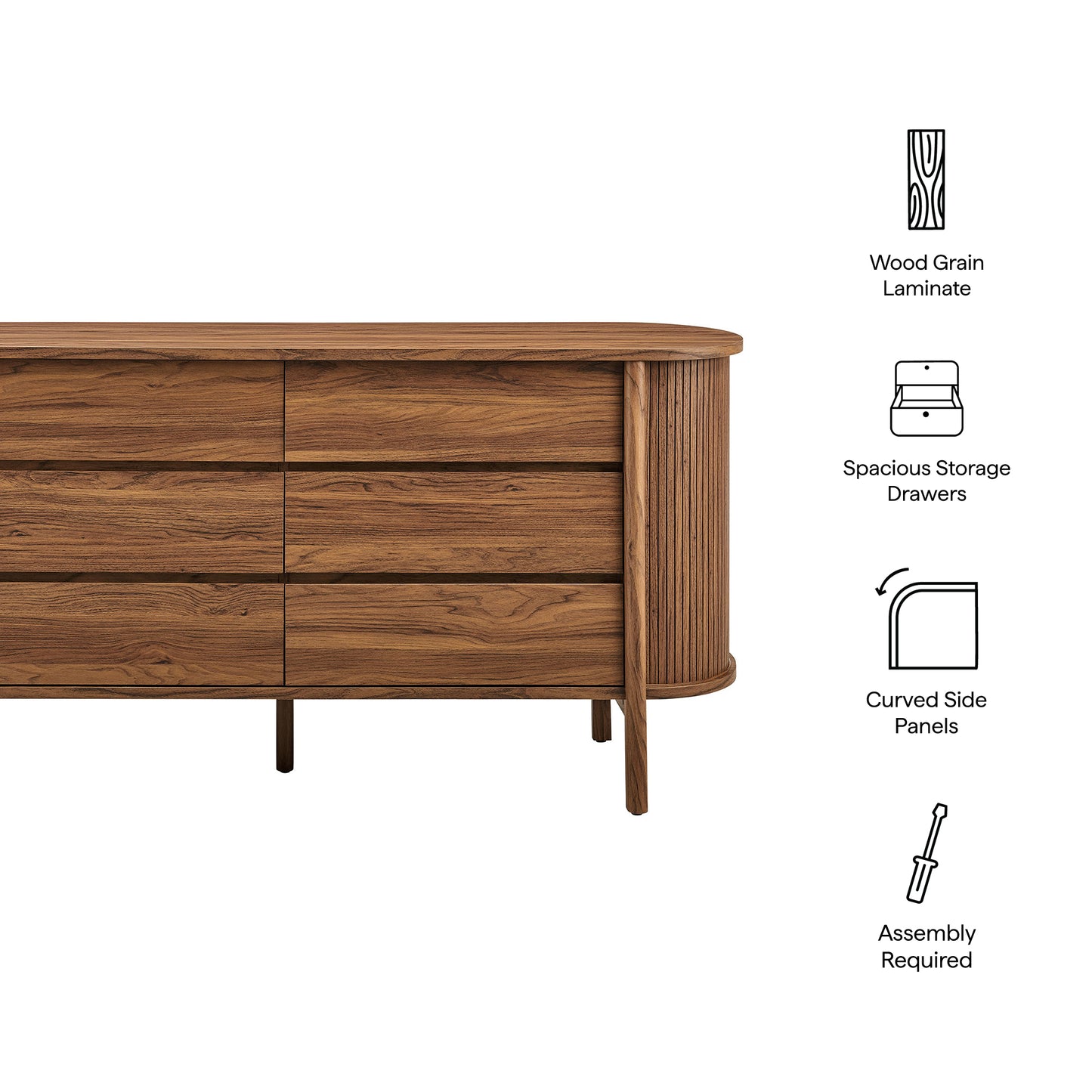 Cadence 6-Drawer Curved Dresser by Modway MOD-7242 Mid-Century Modern Bedroom