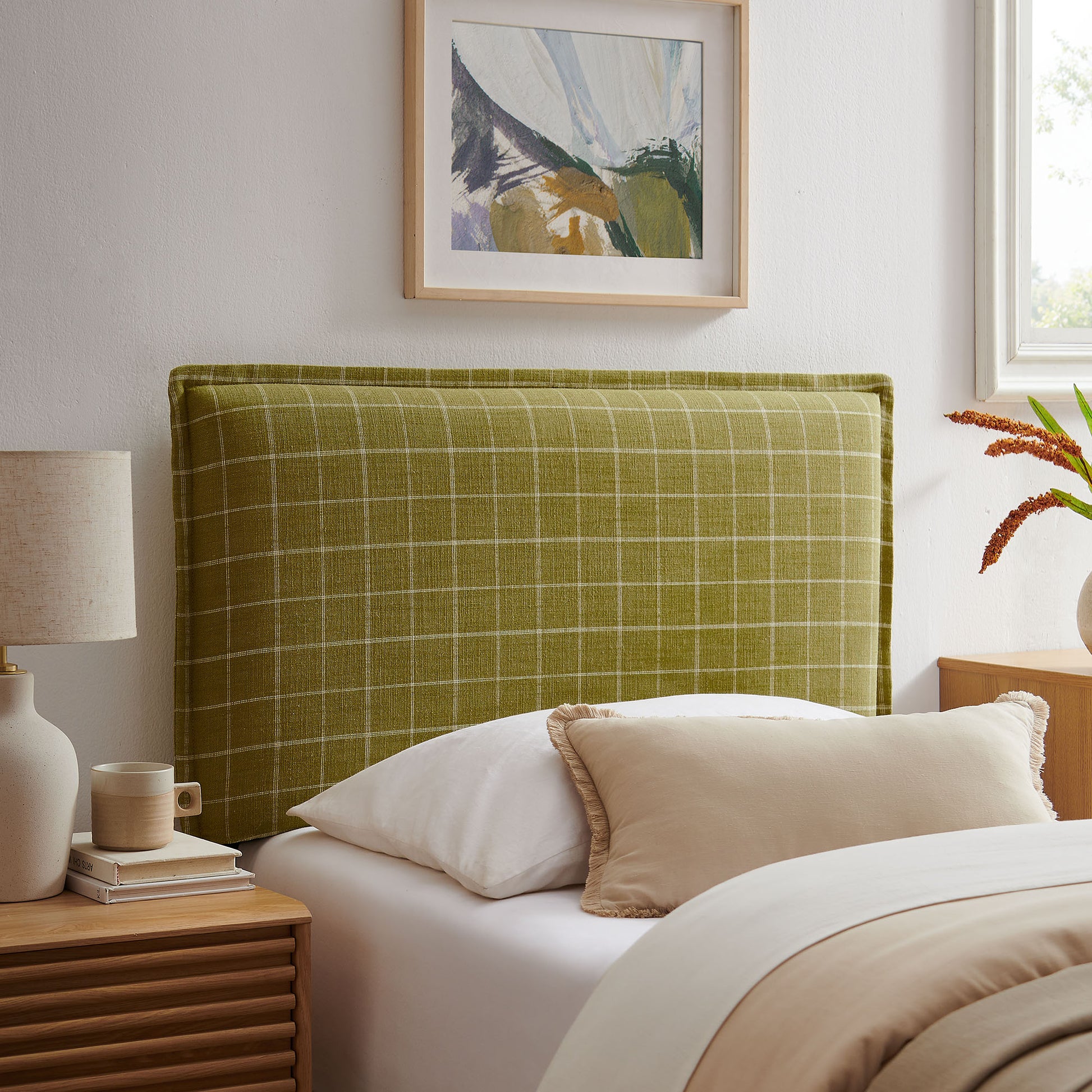 Camille Checkered Linen Blend Twin Size Headboard by Modway