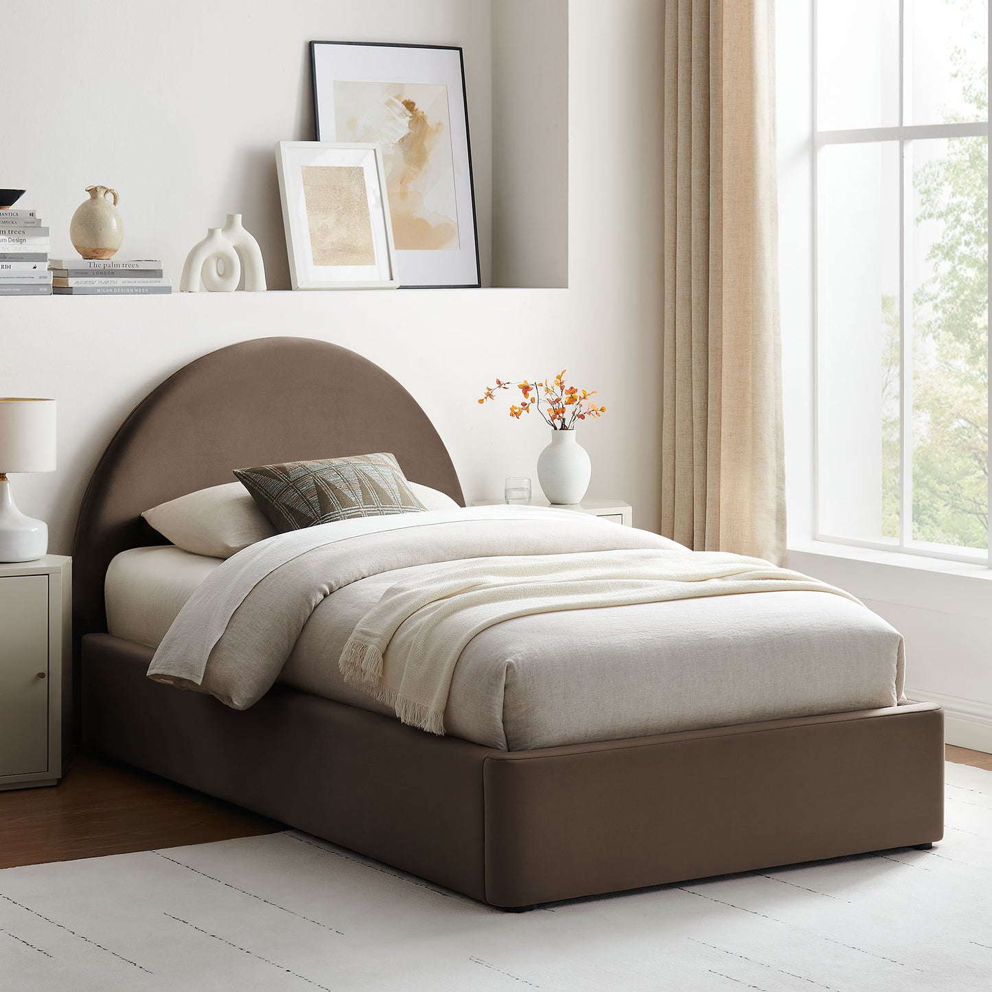 Resort Twin Arched Performance Velvet Storage Platform Bed Frame by Modway