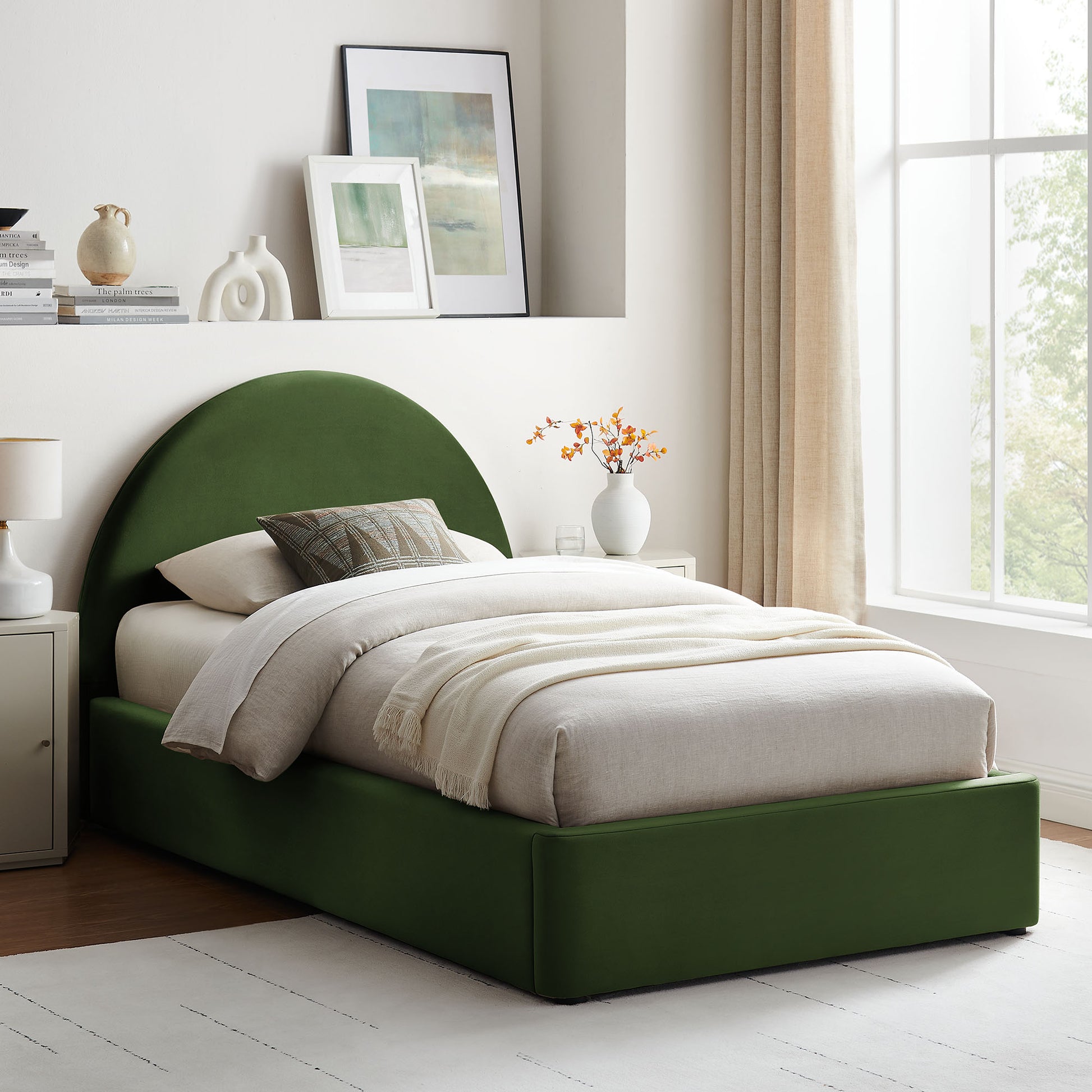 Resort Twin Arched Performance Velvet Storage Platform Bed Frame by Modway