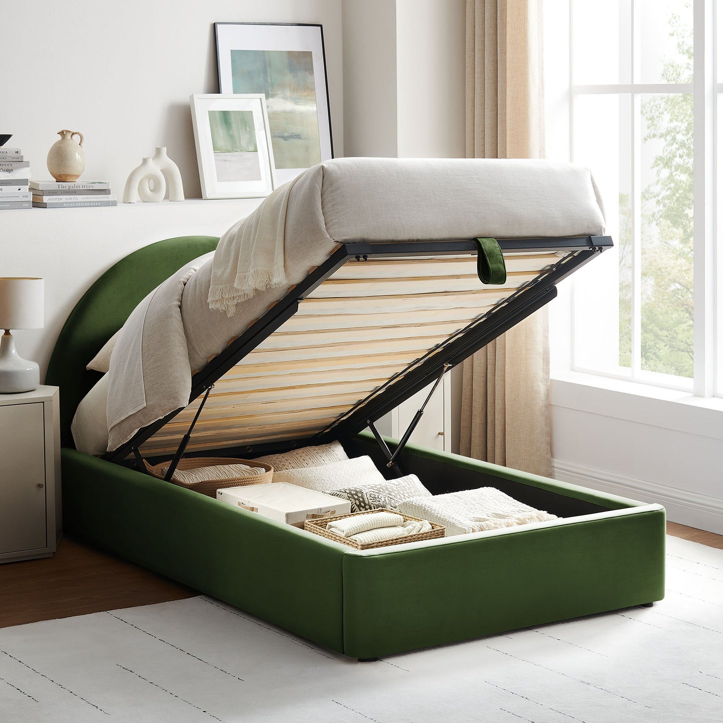 Resort Twin Arched Performance Velvet Storage Platform Bed Frame by Modway