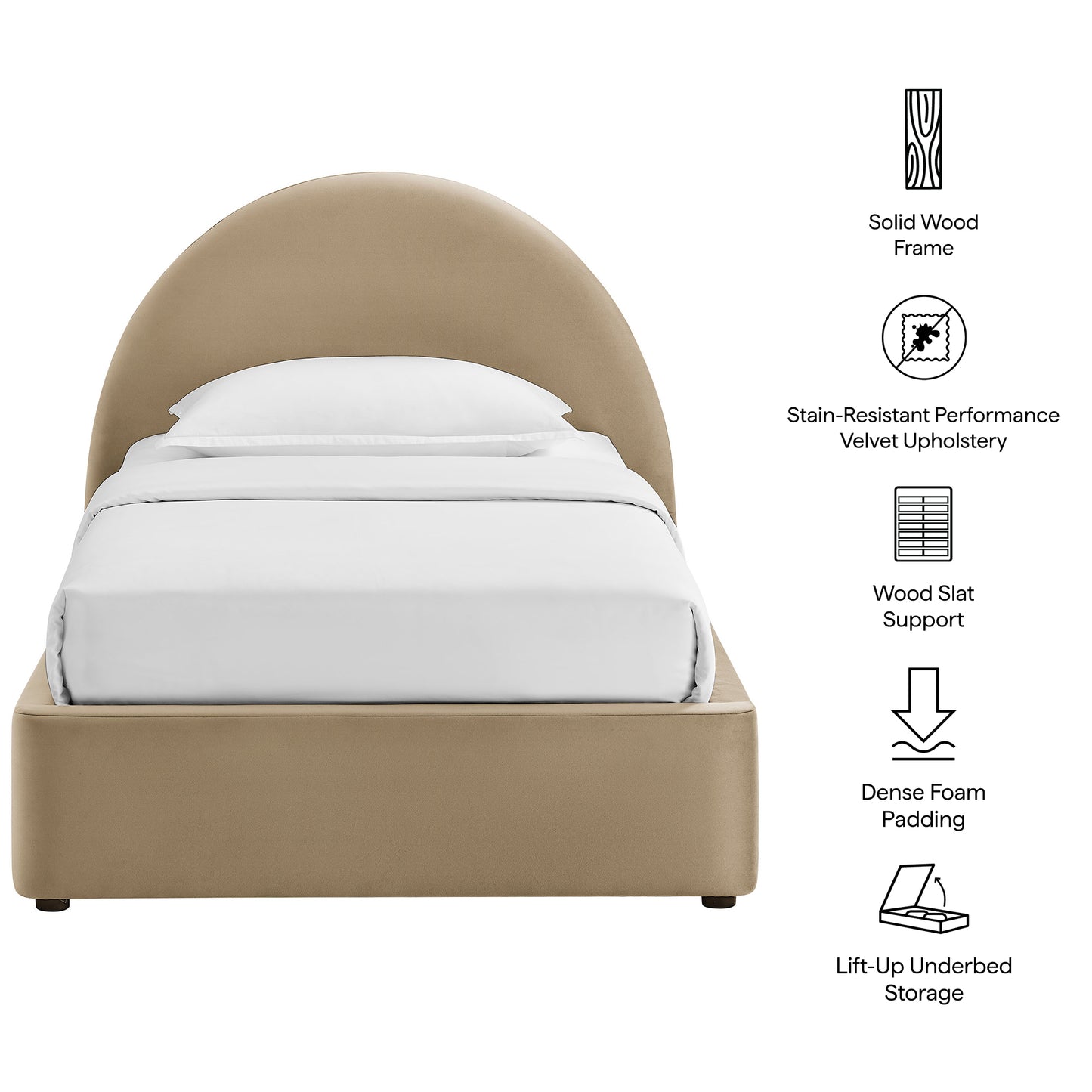 Resort Twin Arched Performance Velvet Storage Platform Bed Frame by Modway