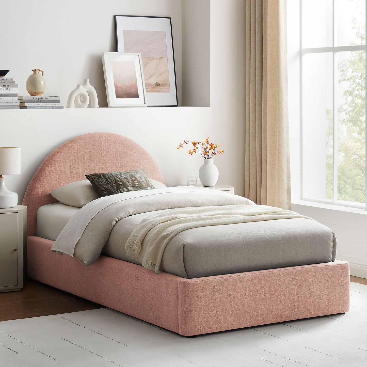 Resort Twin Arched Upholstered Fabric Storage Platform Bed Frame by Modway