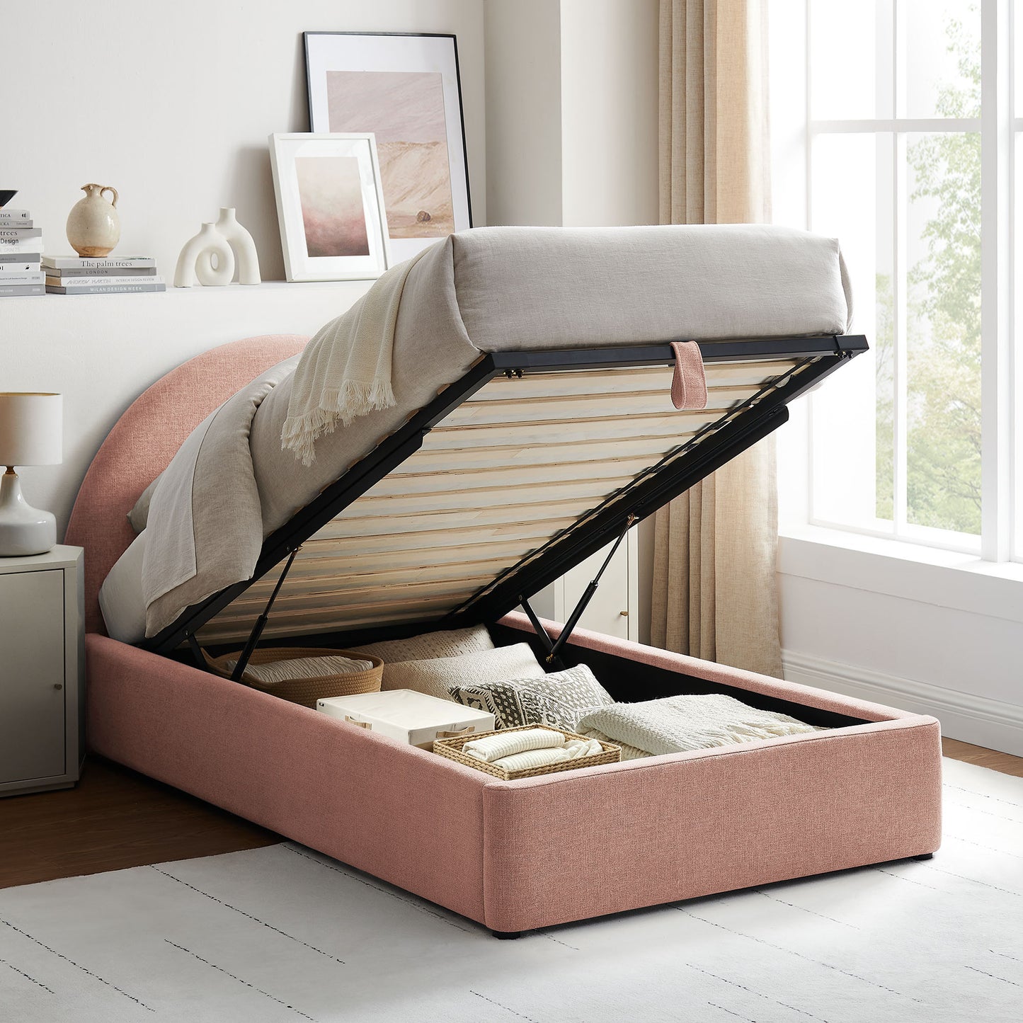 Resort Twin Arched Upholstered Fabric Storage Platform Bed Frame by Modway